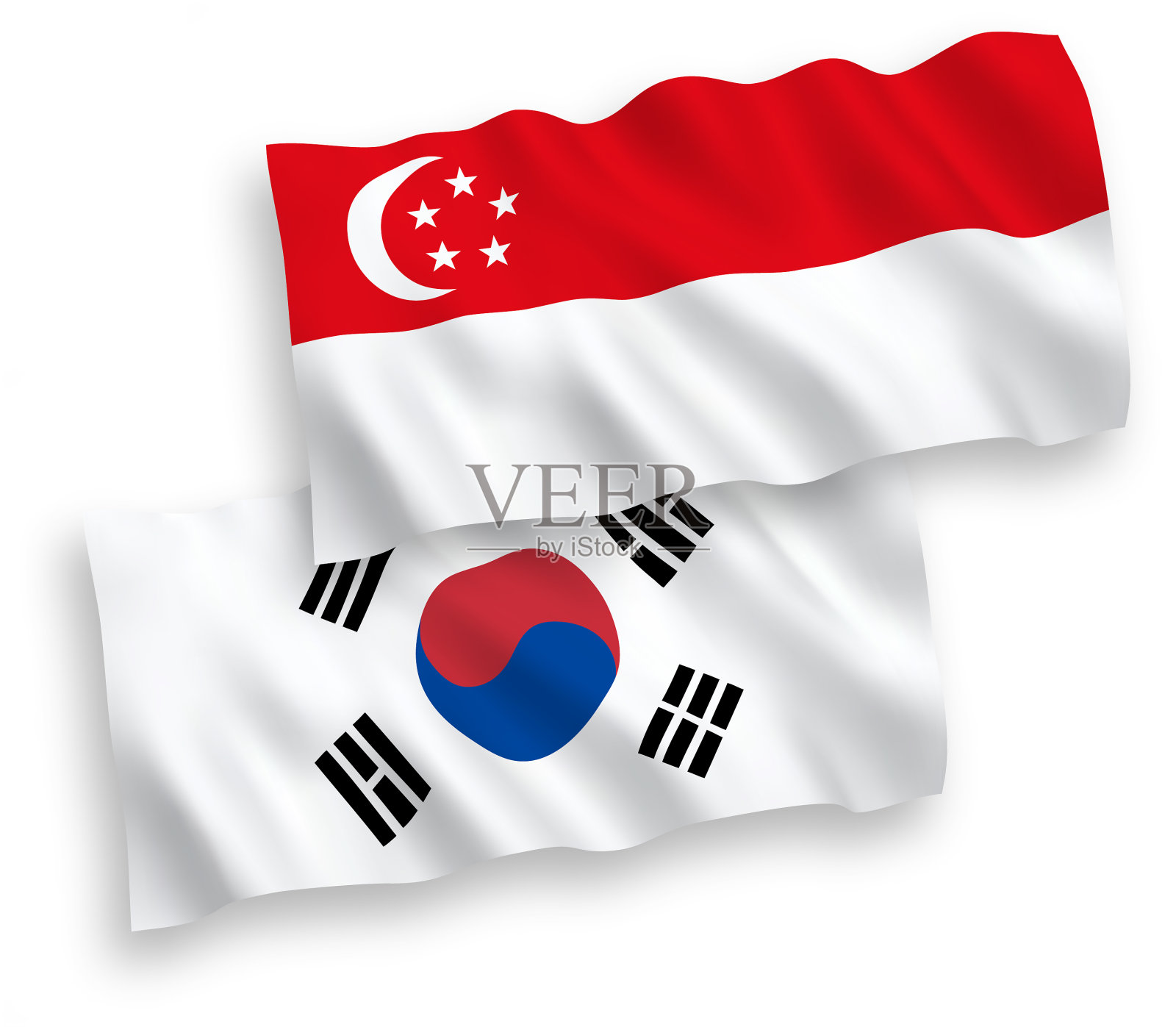 国旗上有韩国和新加坡的白色设计元素图片