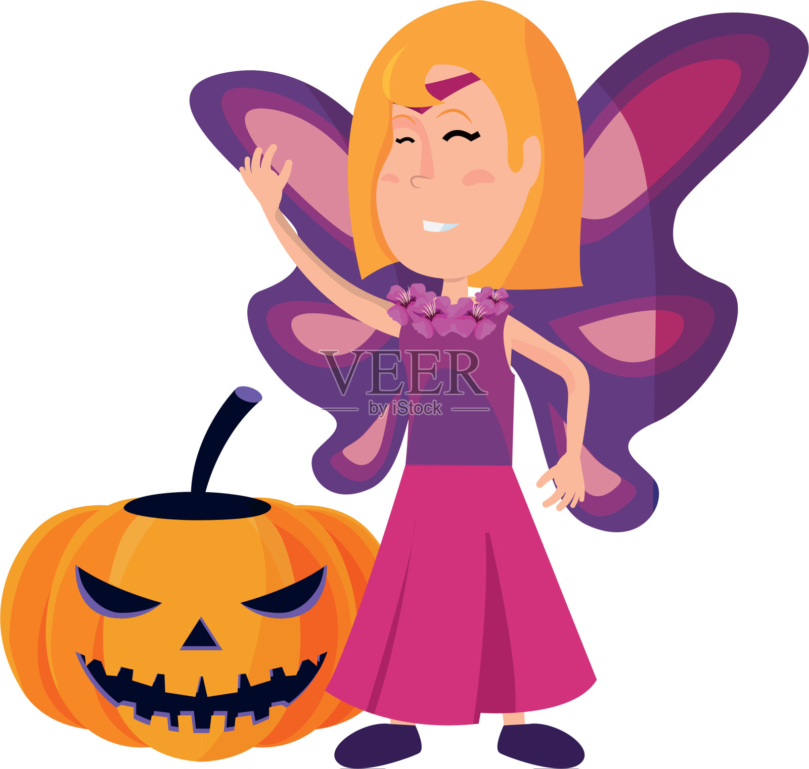 穿着万圣节服装的南瓜女孩设计元素图片