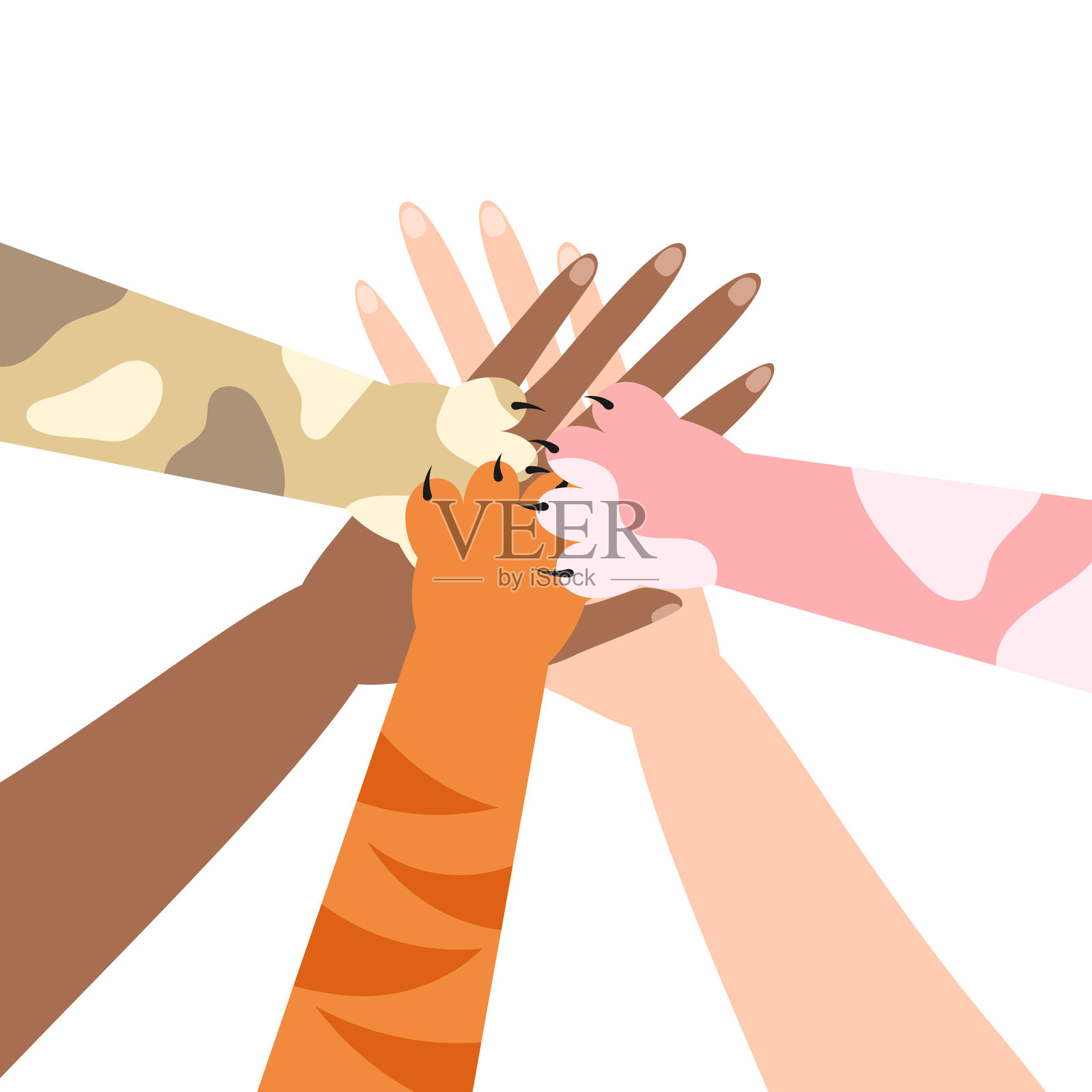 猫把爪子放在了男人的手上。插画图片素材