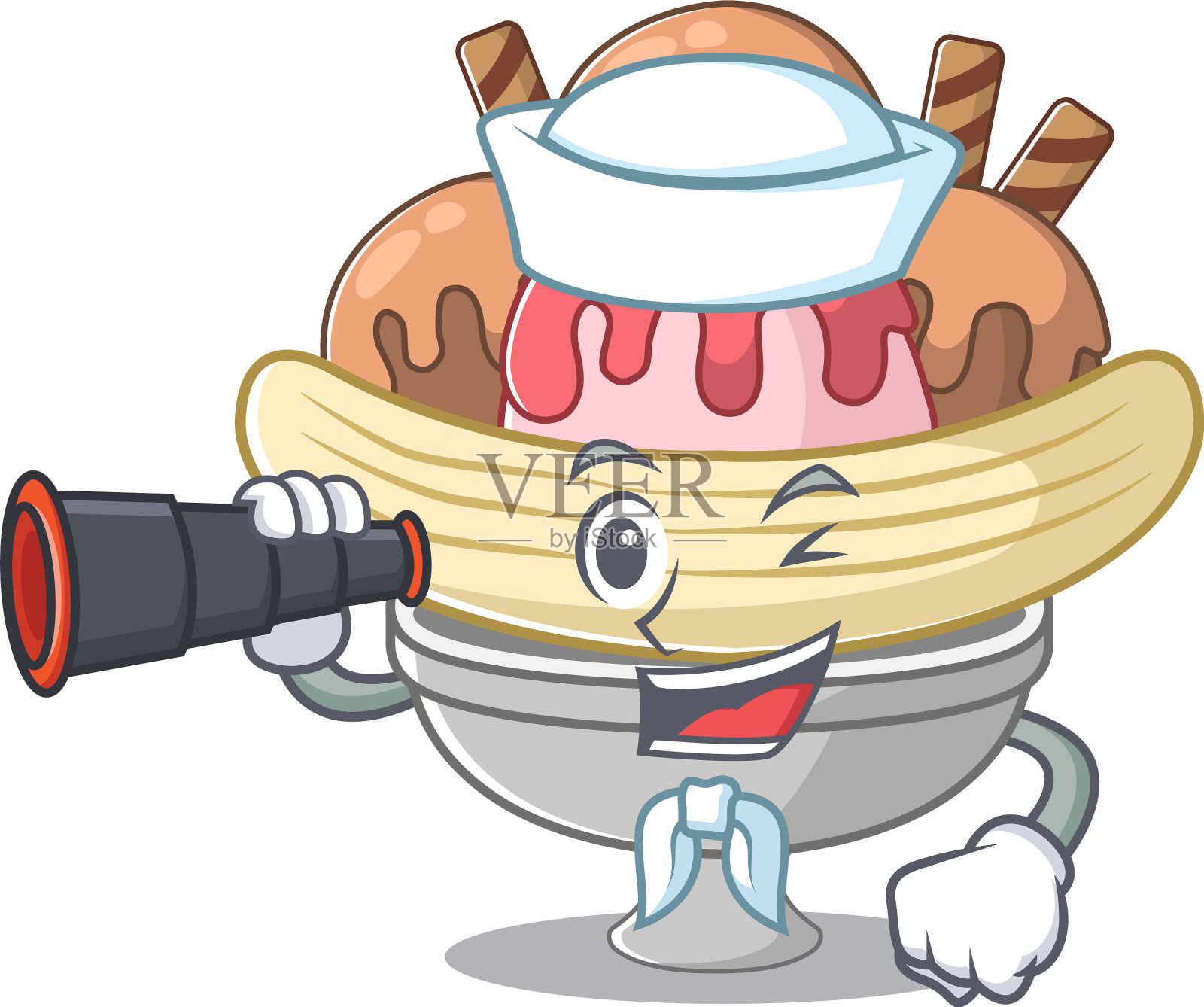 香蕉分裂卡通快乐水手风格插画图片素材