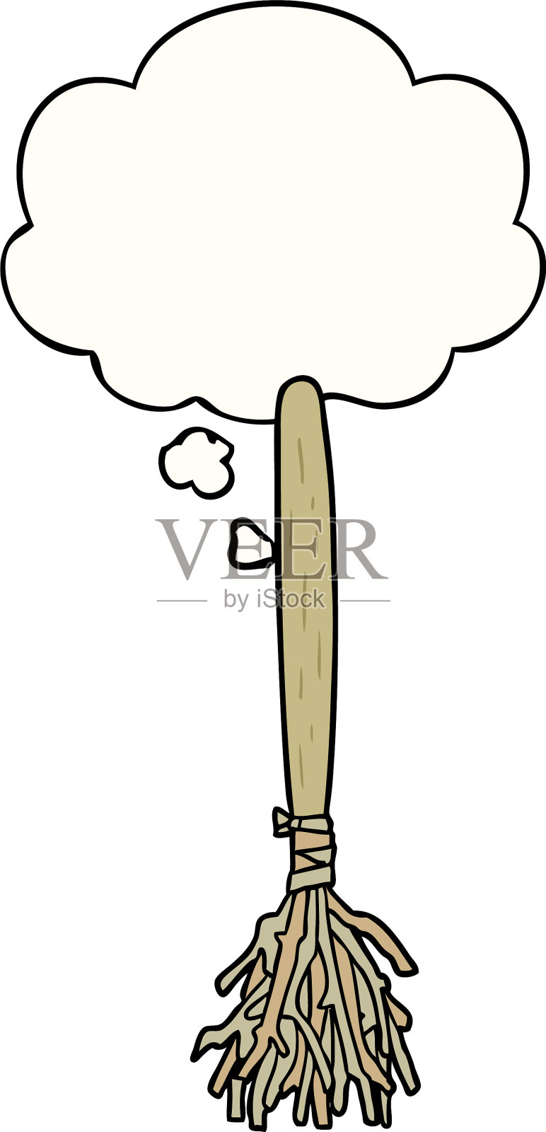 卡通魔法扫帚和思想泡泡设计元素图片