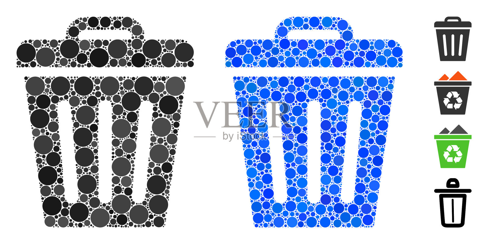 垃圾桶图标组成球形物品插画图片素材