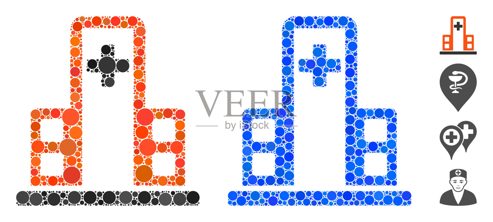 医院大楼马赛克图标圈图标素材