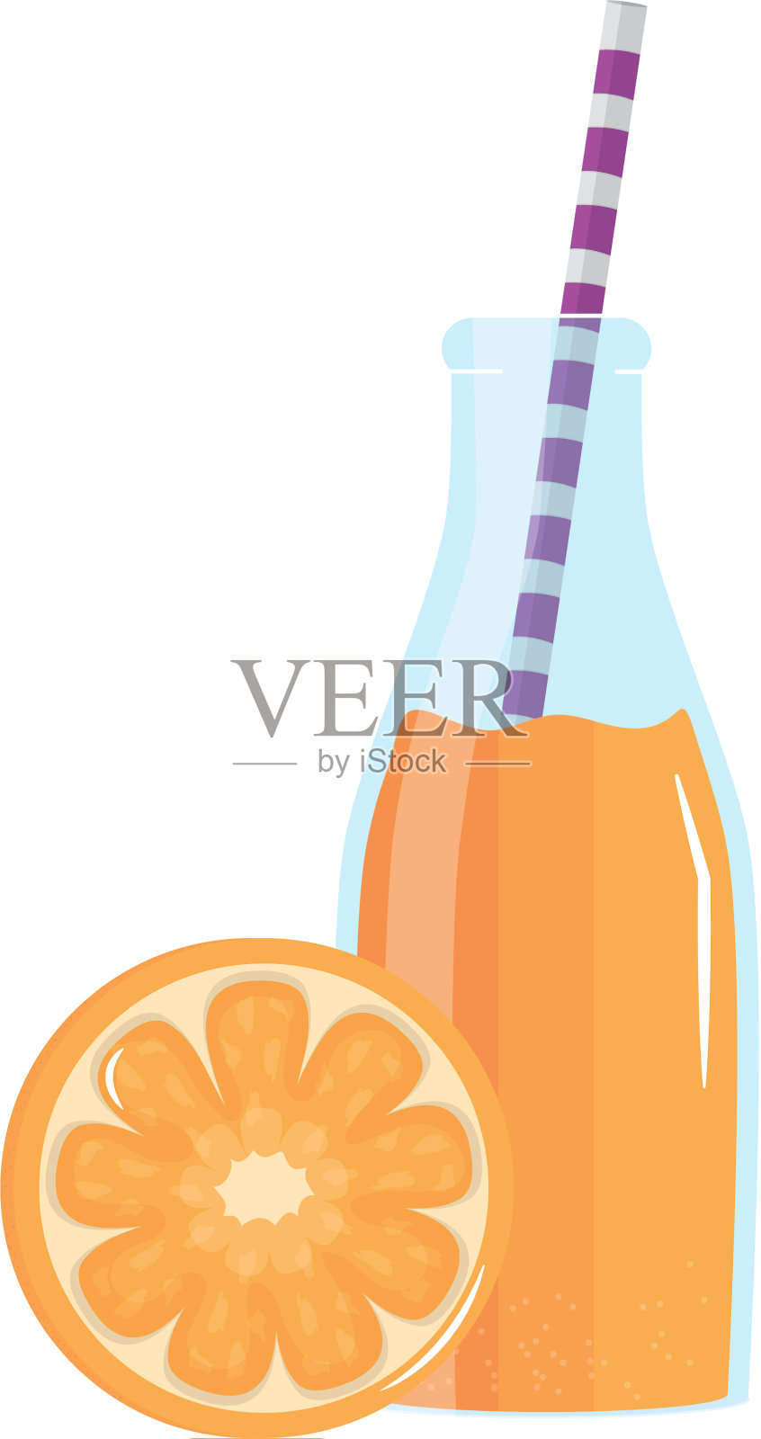 新鲜的橙汁和水果装在装有吸管的瓶子里设计元素图片