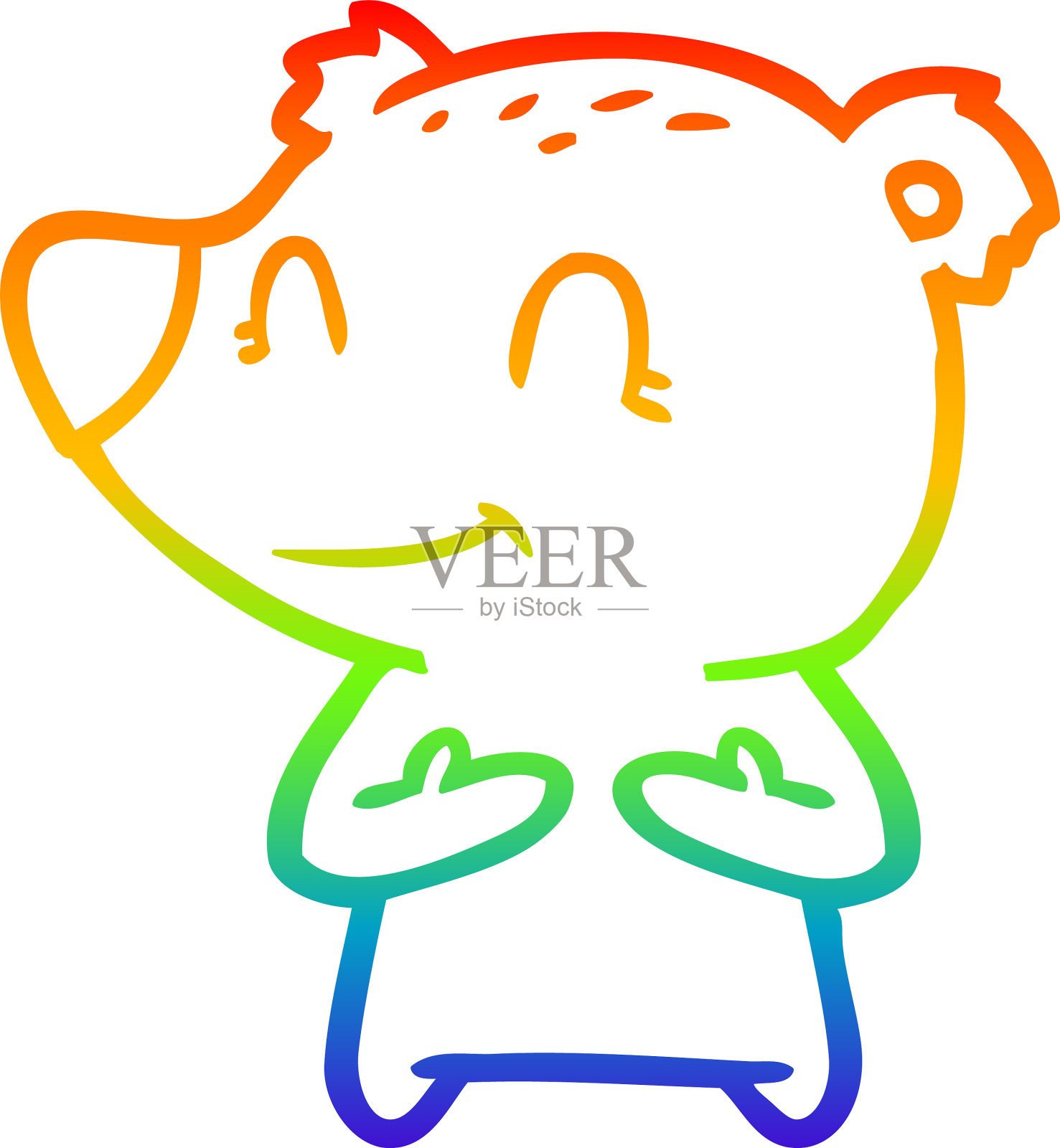 彩虹渐变线绘制友好的小熊设计元素图片