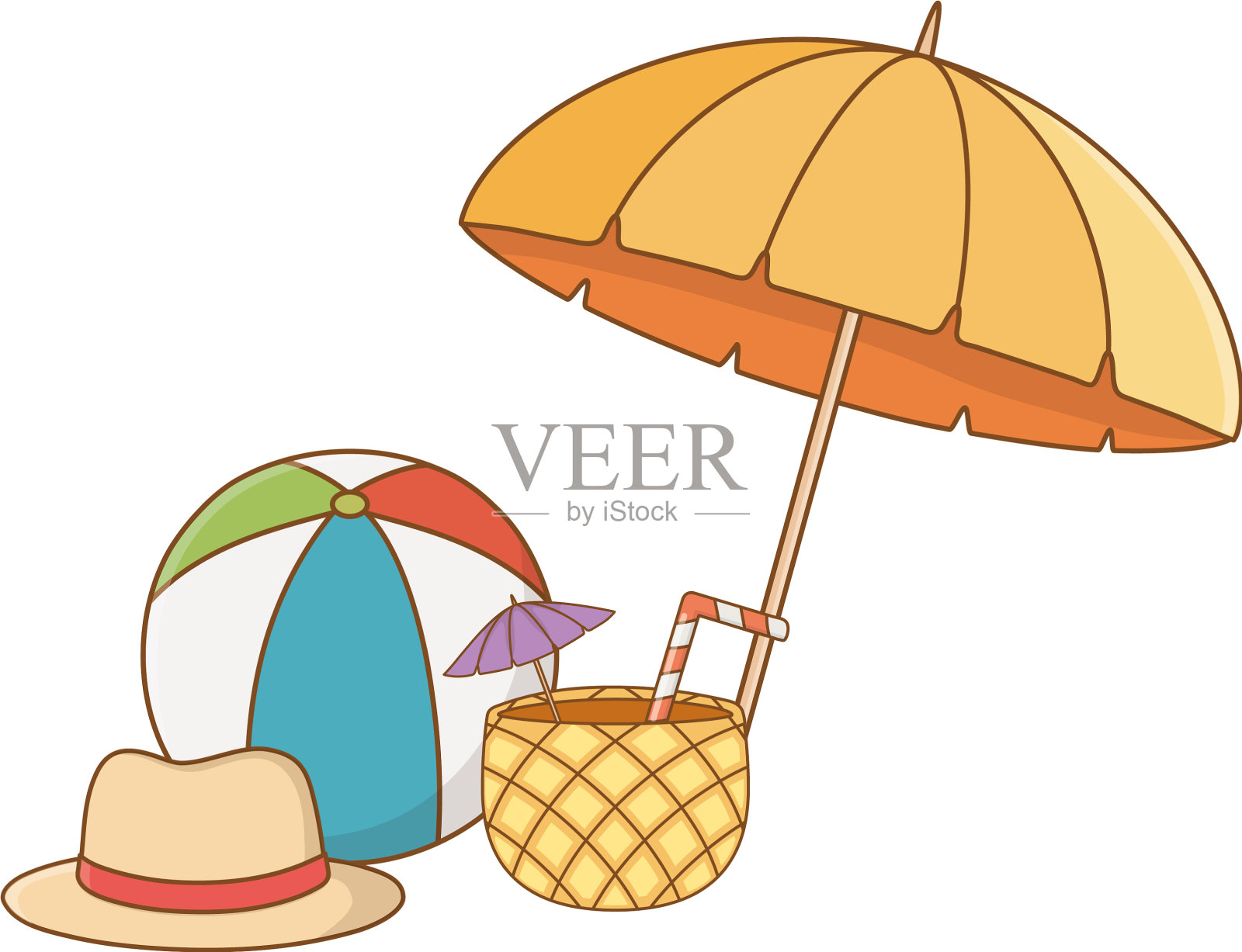 夏季时间和旅游卡通设计元素图片