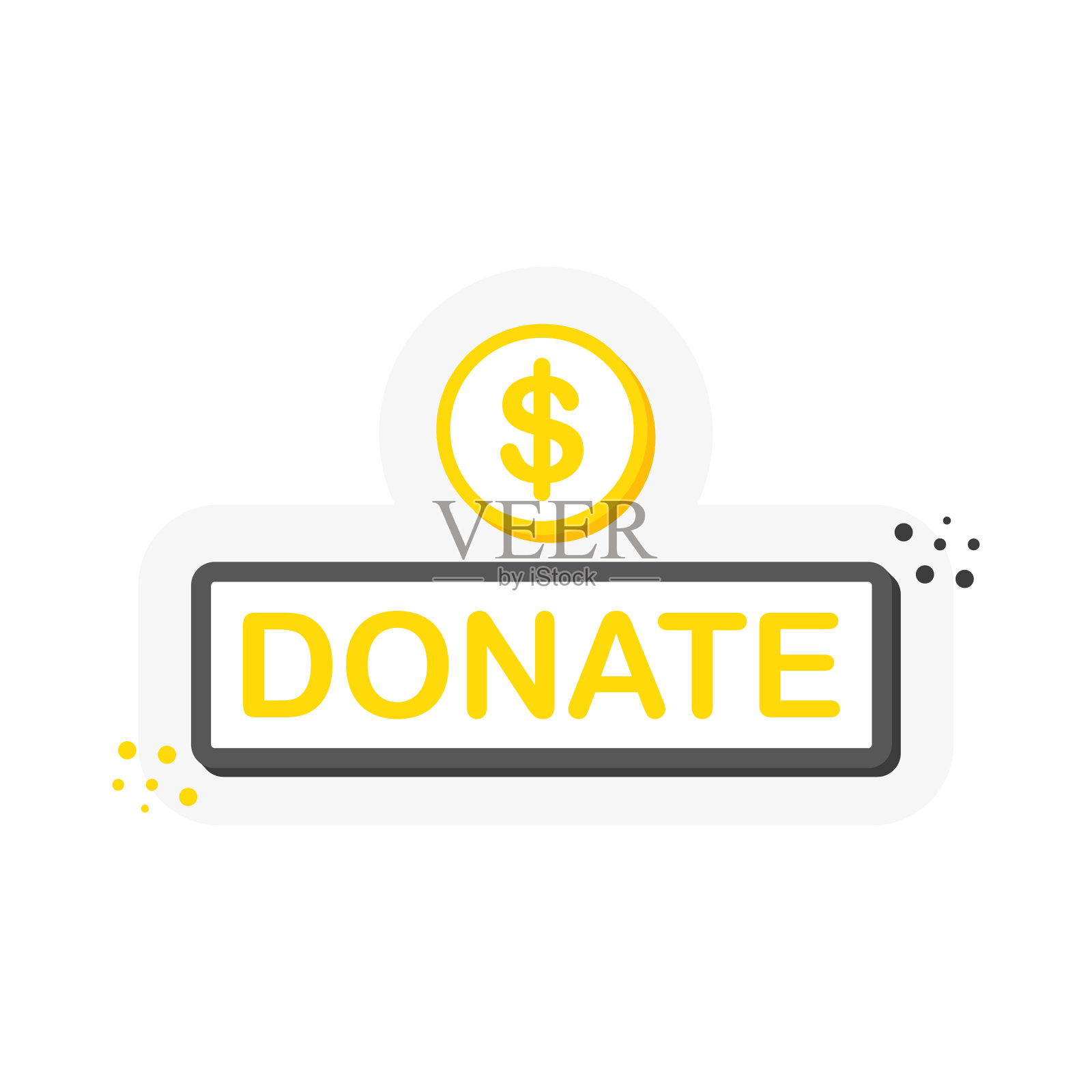 扁平标签与捐赠演讲气泡。3D标签的企业，营销和广告在白色背景。向量插画图片素材