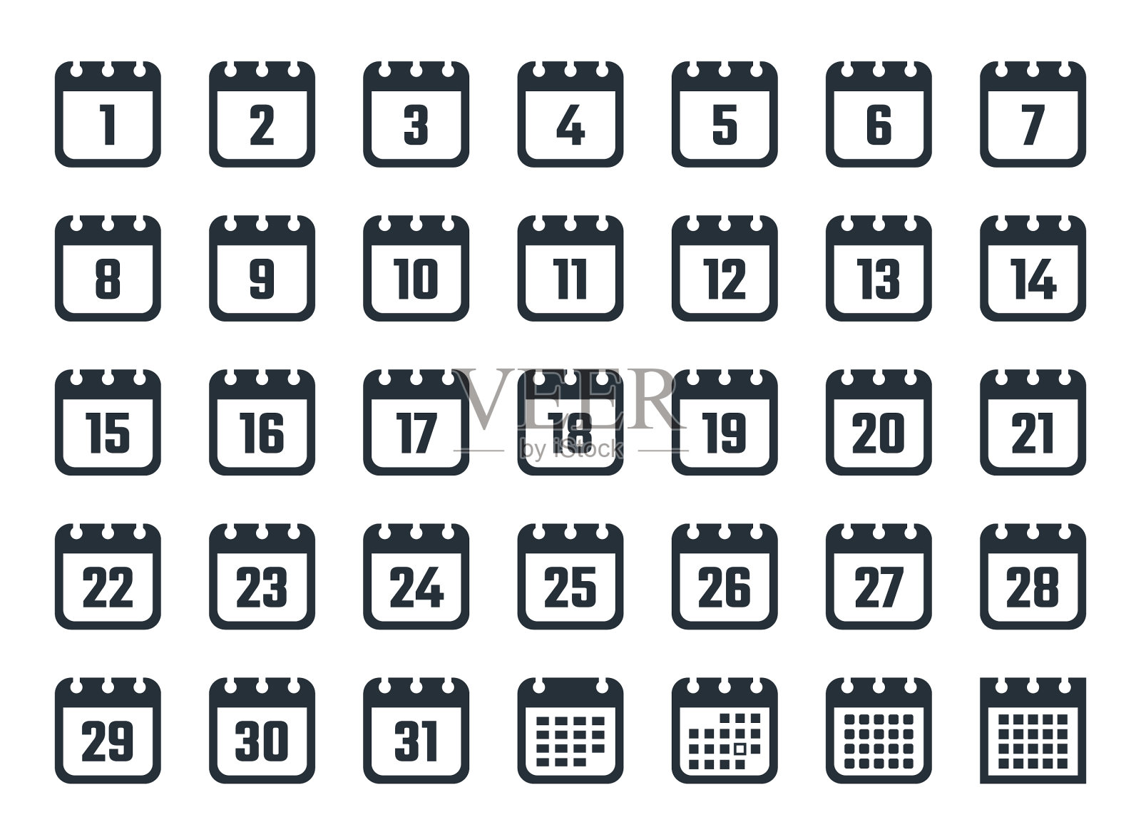日期从1到31的日历图标集图标素材