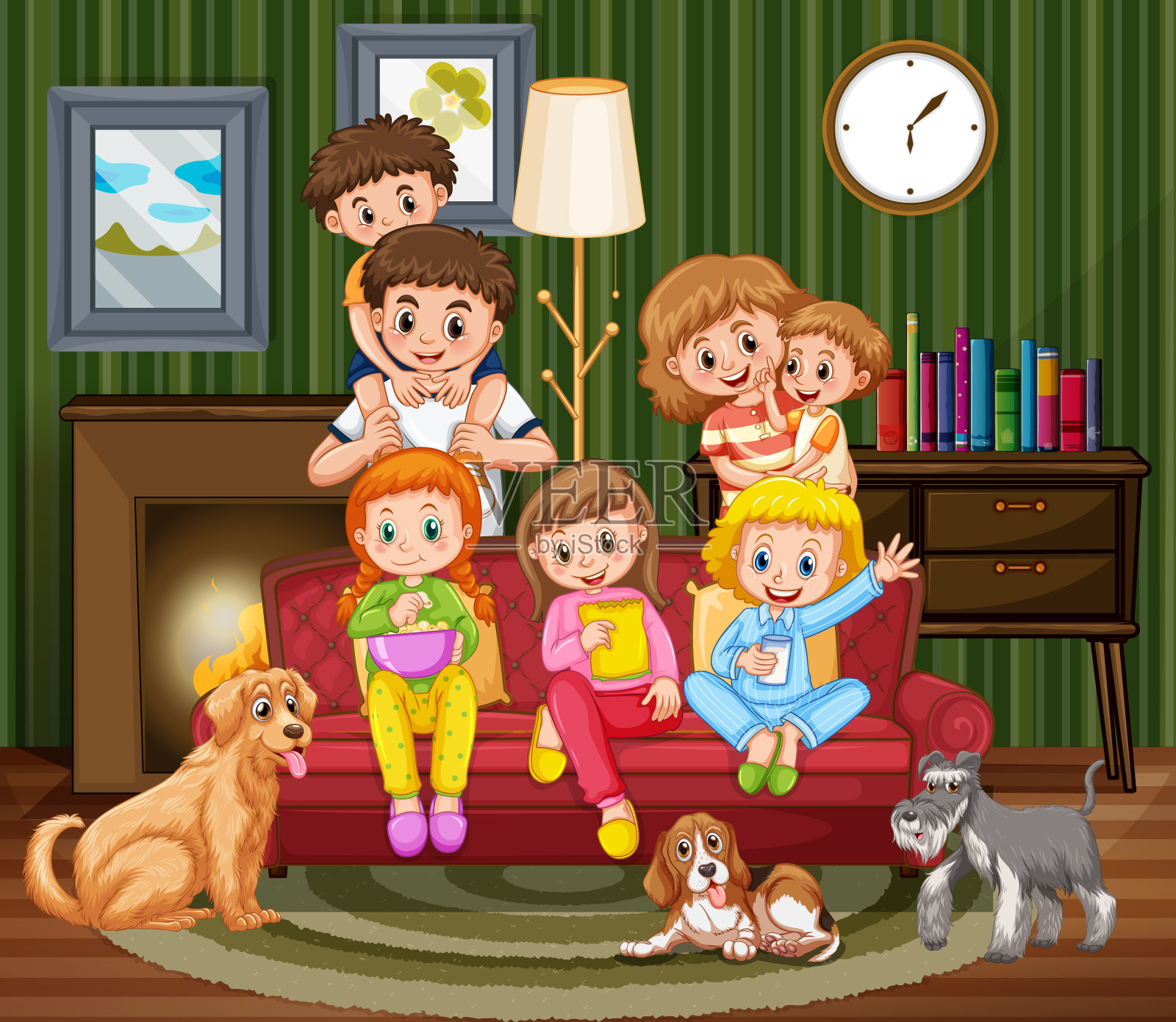 人们呆在家里和家人在一起的场景设计元素图片