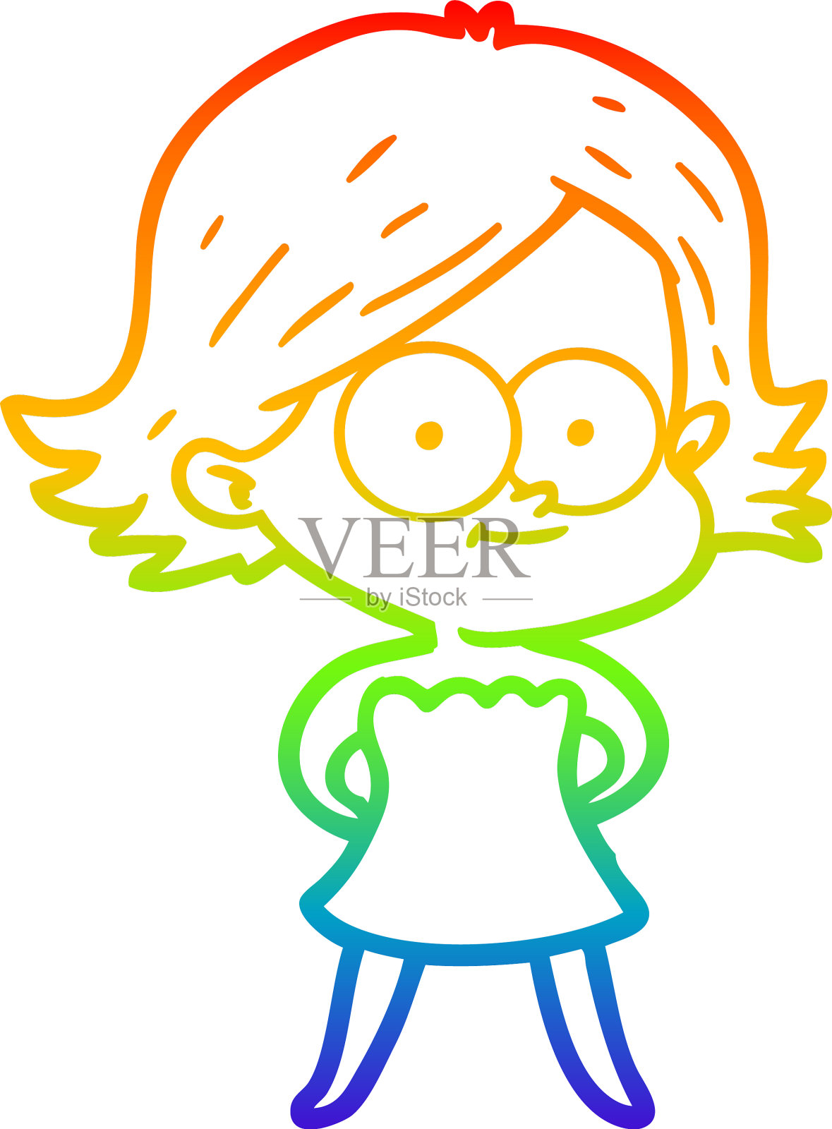 彩虹梯度线画快乐卡通女孩设计元素图片