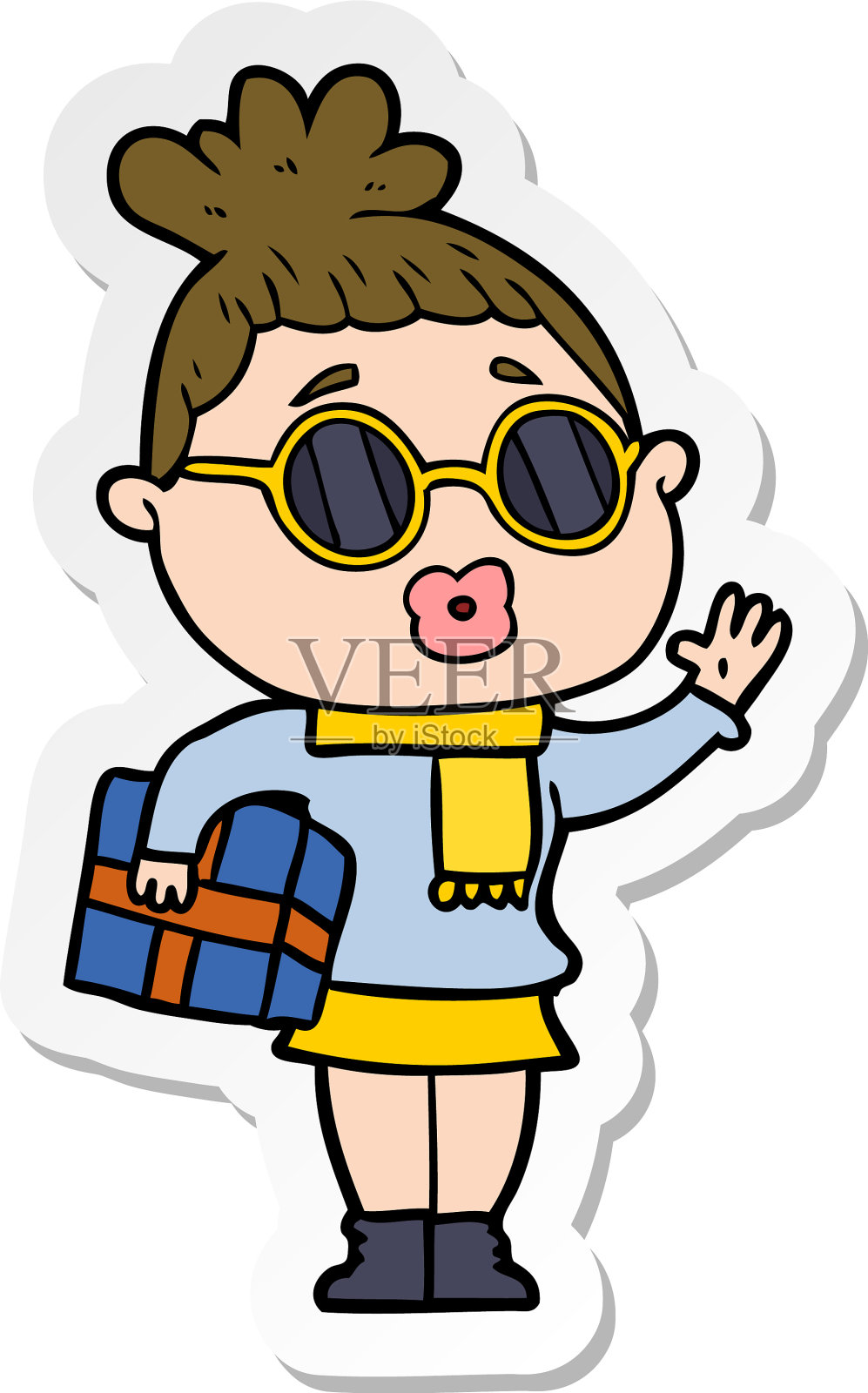 一个戴着墨镜的卡通女人的贴纸设计元素图片