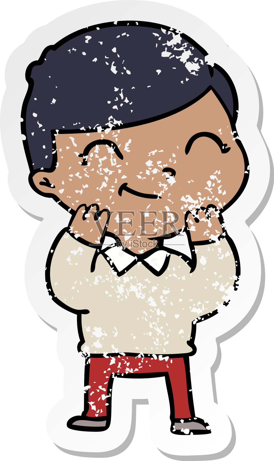 一个微笑的卡通男孩的苦恼贴纸设计元素图片