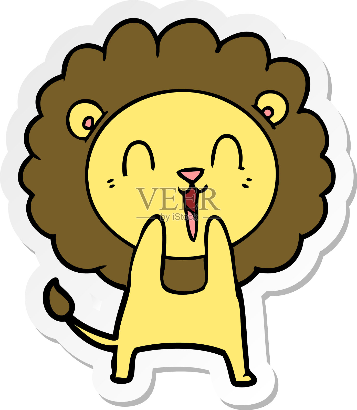 大笑的狮子卡通贴纸设计元素图片