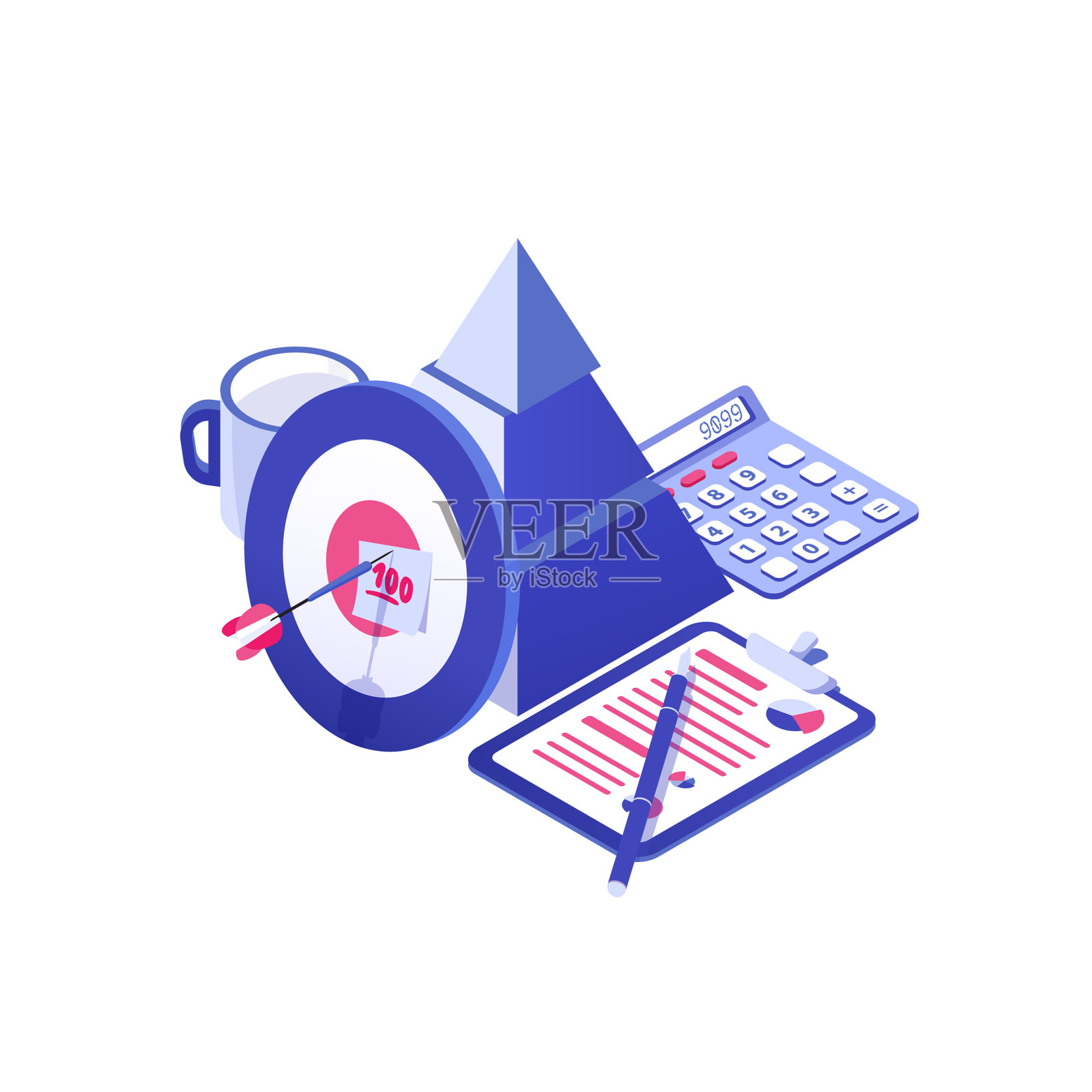 目标和箭头金字塔纸文件马克杯和设计元素图片