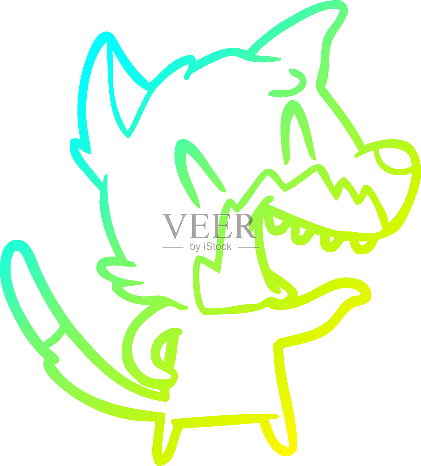 冷梯度线画笑狐狸卡通设计元素图片