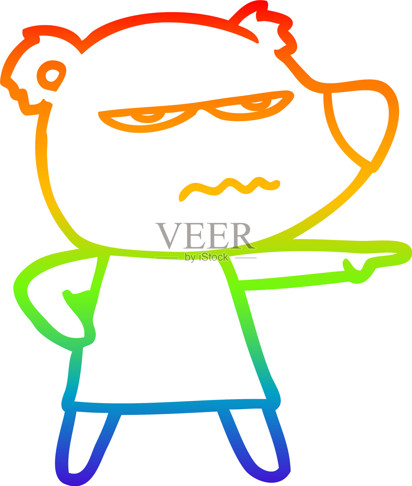彩虹渐变线画卡通愤怒的熊设计元素图片