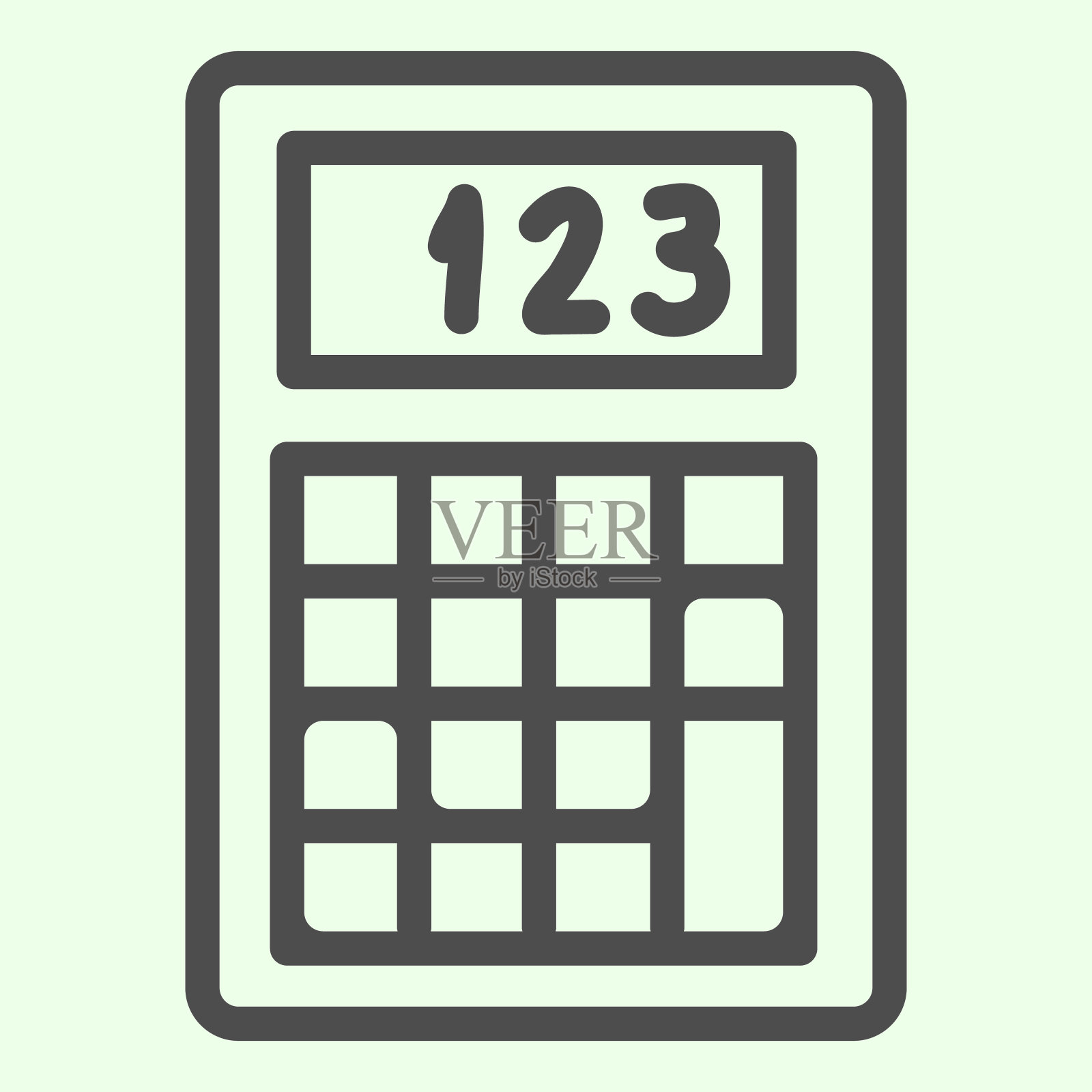 计算器图标。白色背景上的轮廓式象形图计算电子装置。移动概念和网页设计的技术标志。矢量图形。插画图片素材