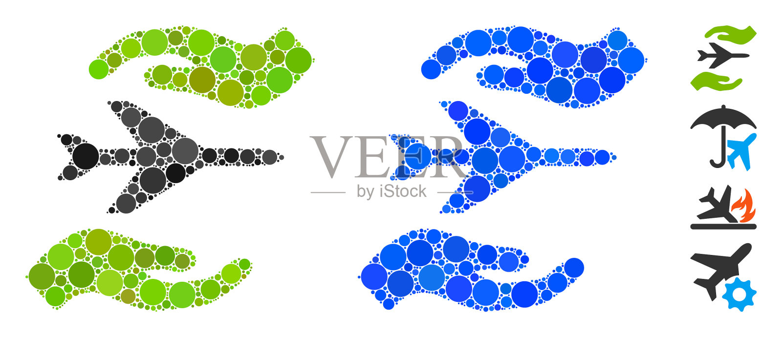 飞机关怀手马赛克圆圆点图标插画图片素材