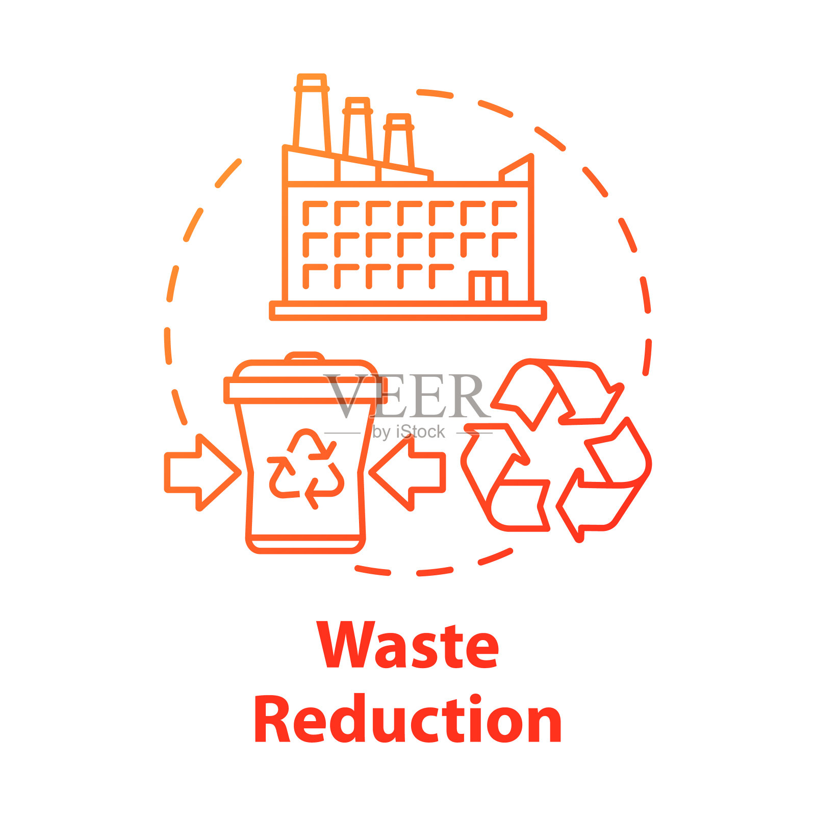 减少废物概念图标。垃圾回收。市政垃圾收集服务。垃圾回收厂构想细线插图。矢量孤立轮廓图插画图片素材