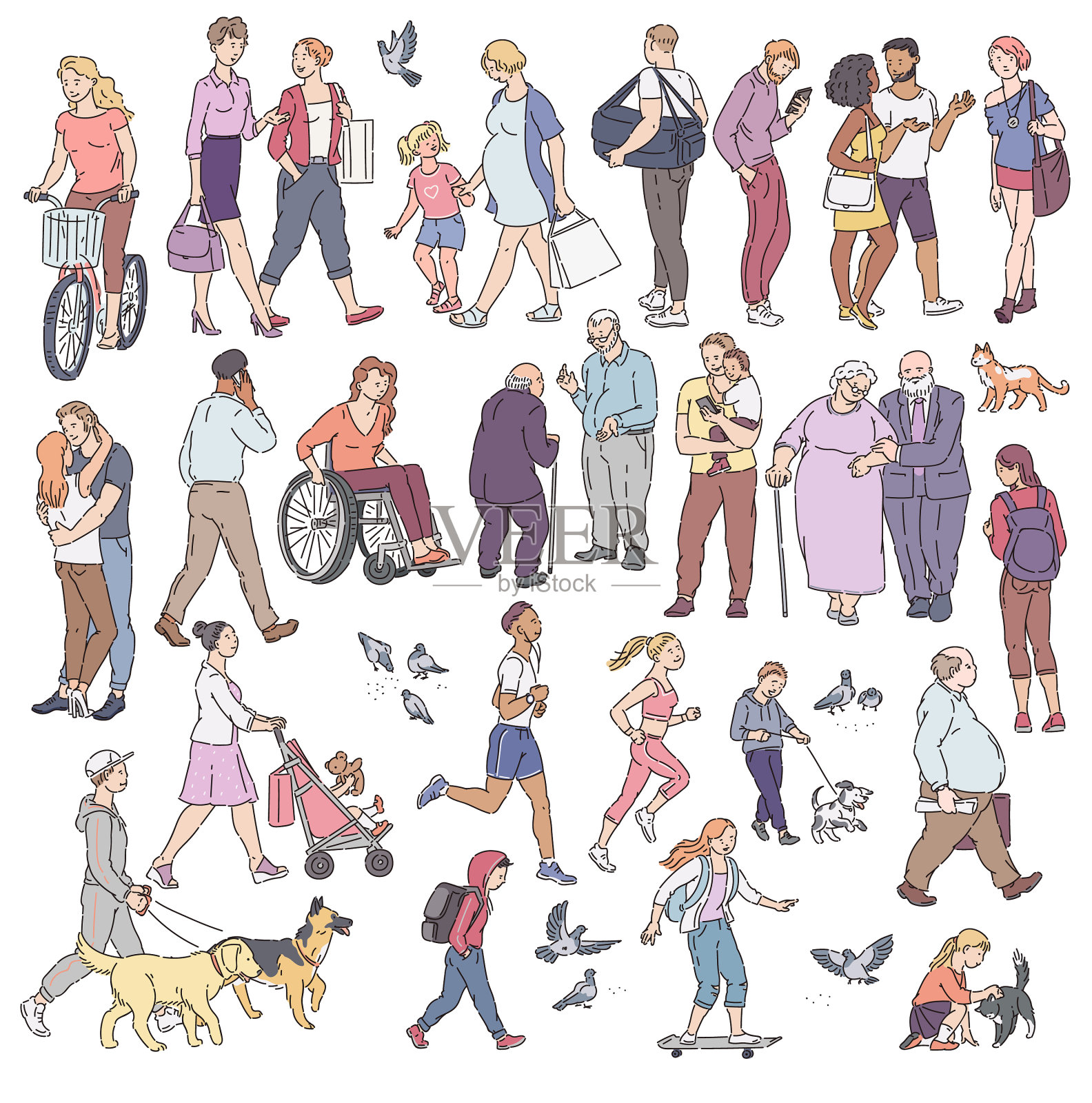 行走在城市街道上的人群设计元素图片