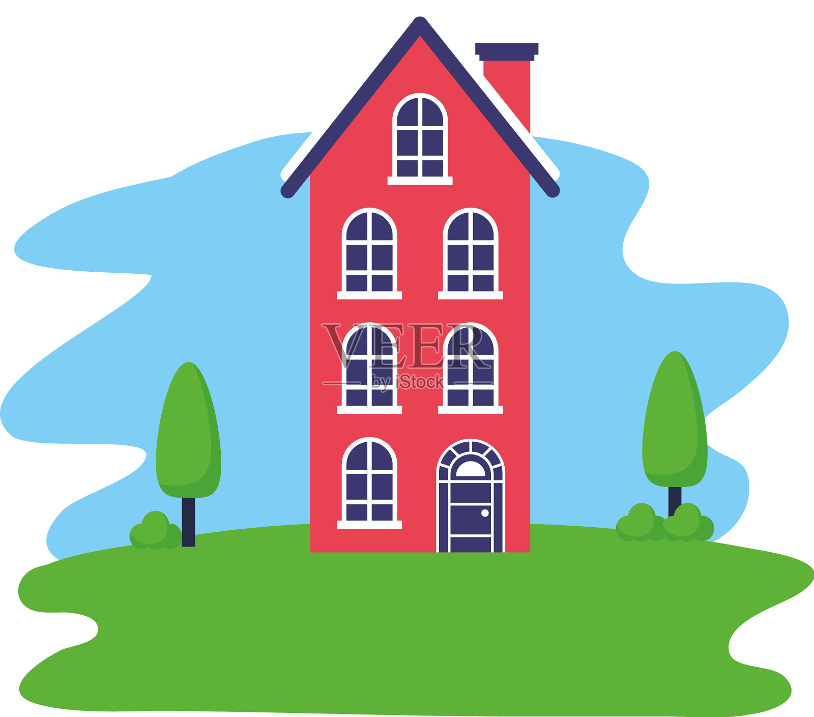 房子，树，花园外景设计元素图片