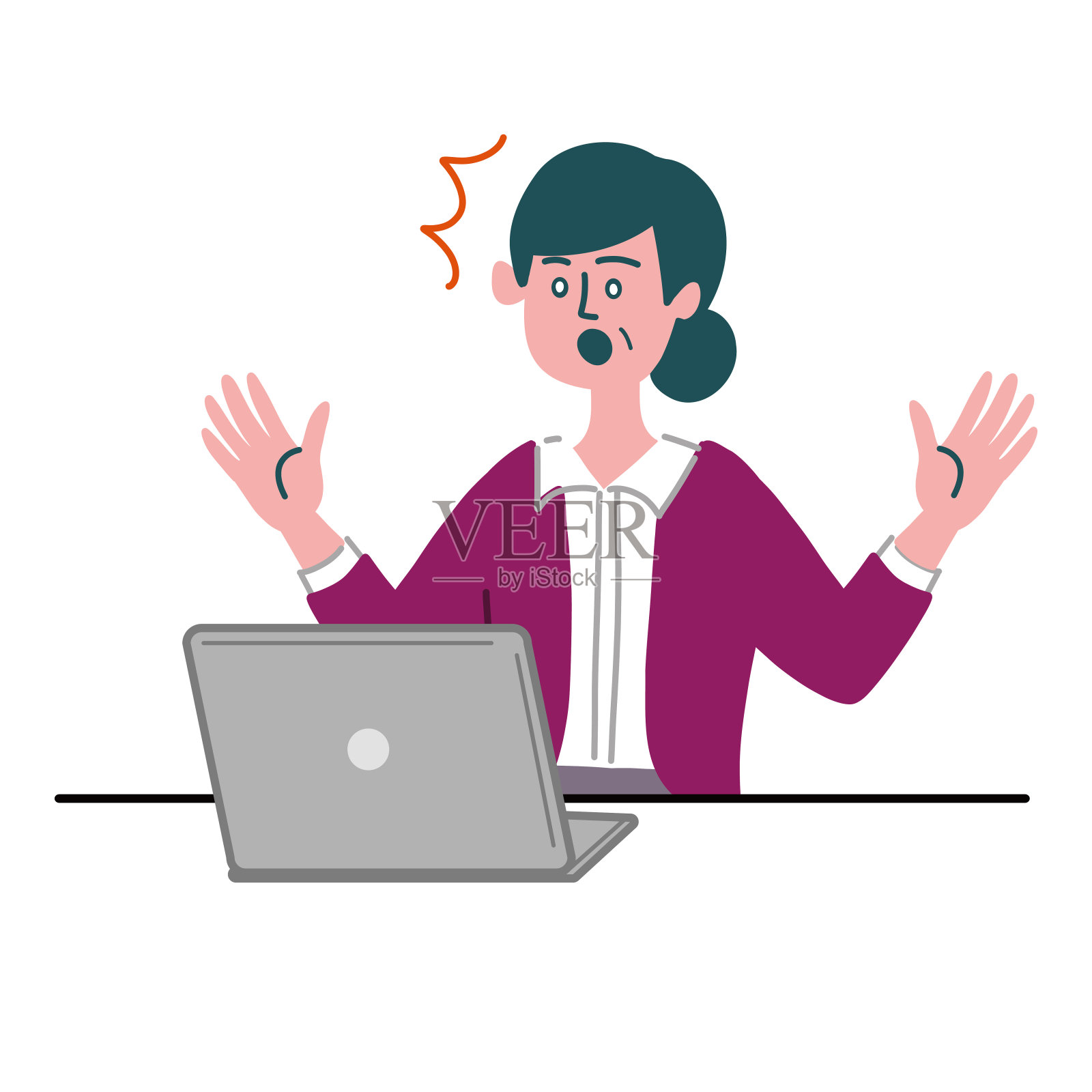 中年妇女手提电脑手势惊讶插画图片素材