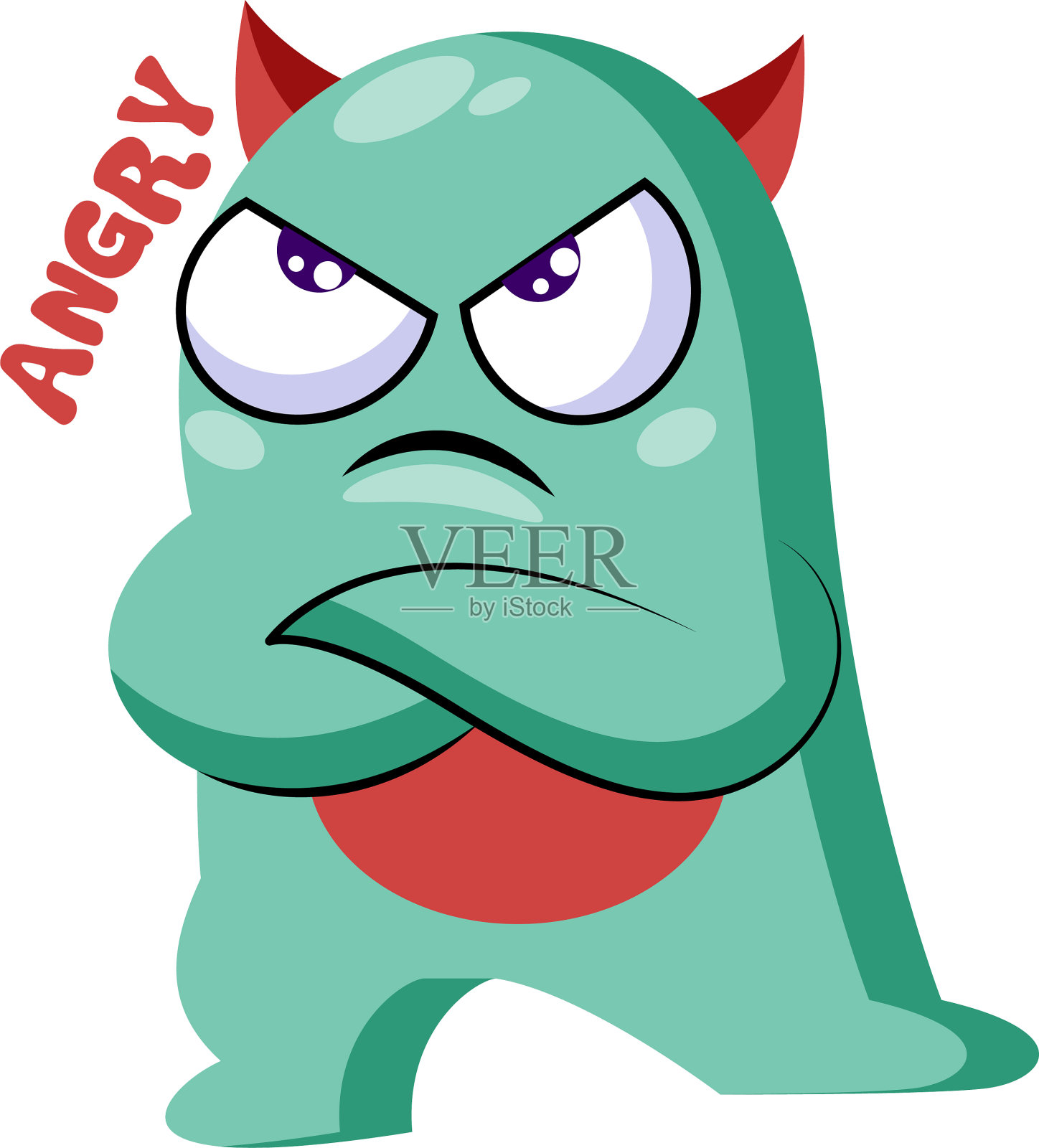 愤怒的淡蓝色怪物，长着红色的角设计元素图片