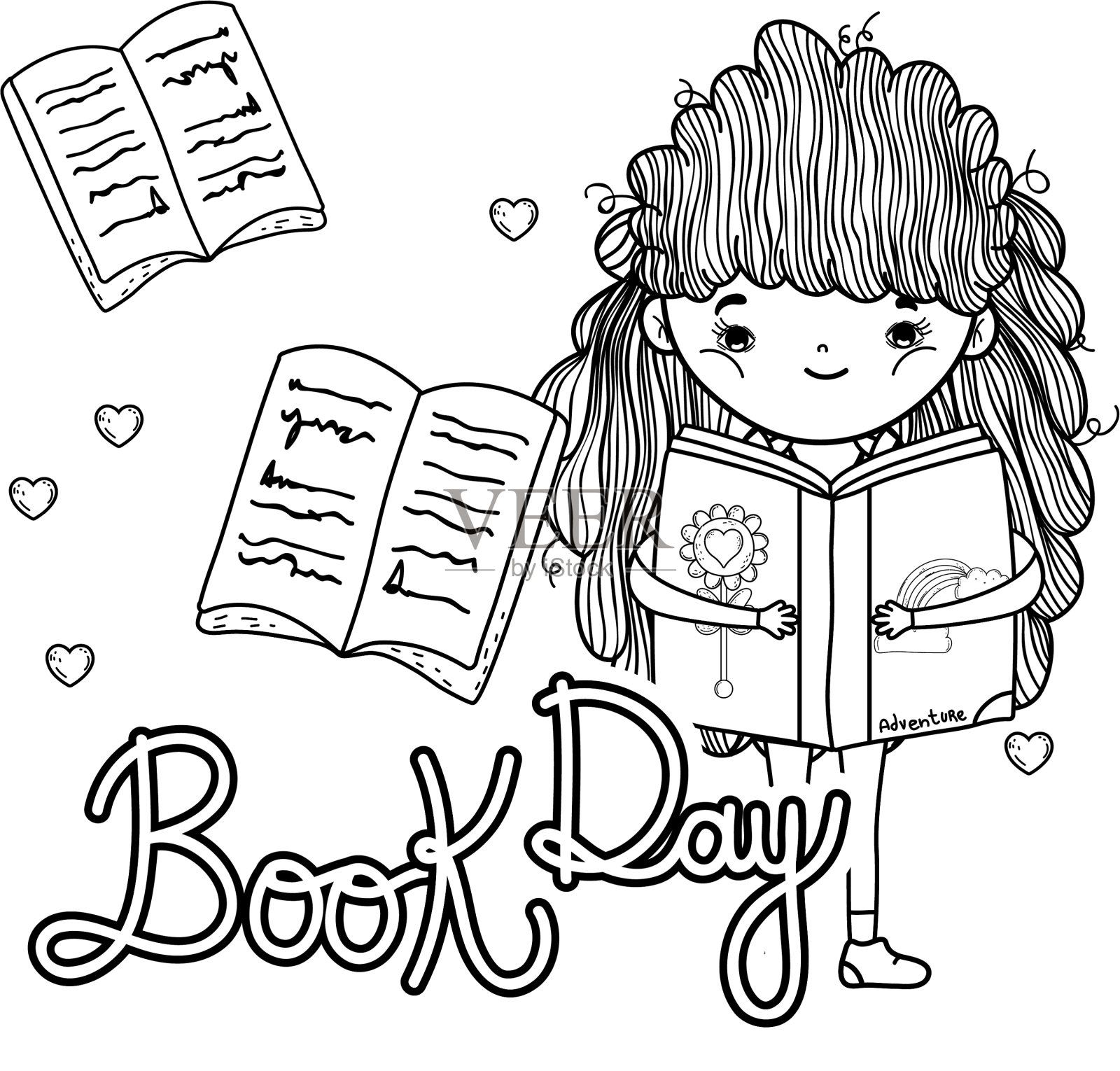 快乐的小女孩读书设计元素图片