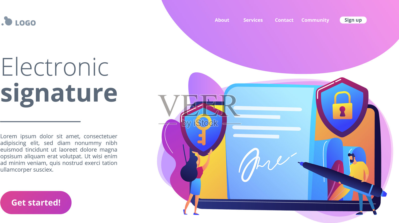 电子签名概念登陆页面设计模板素材
