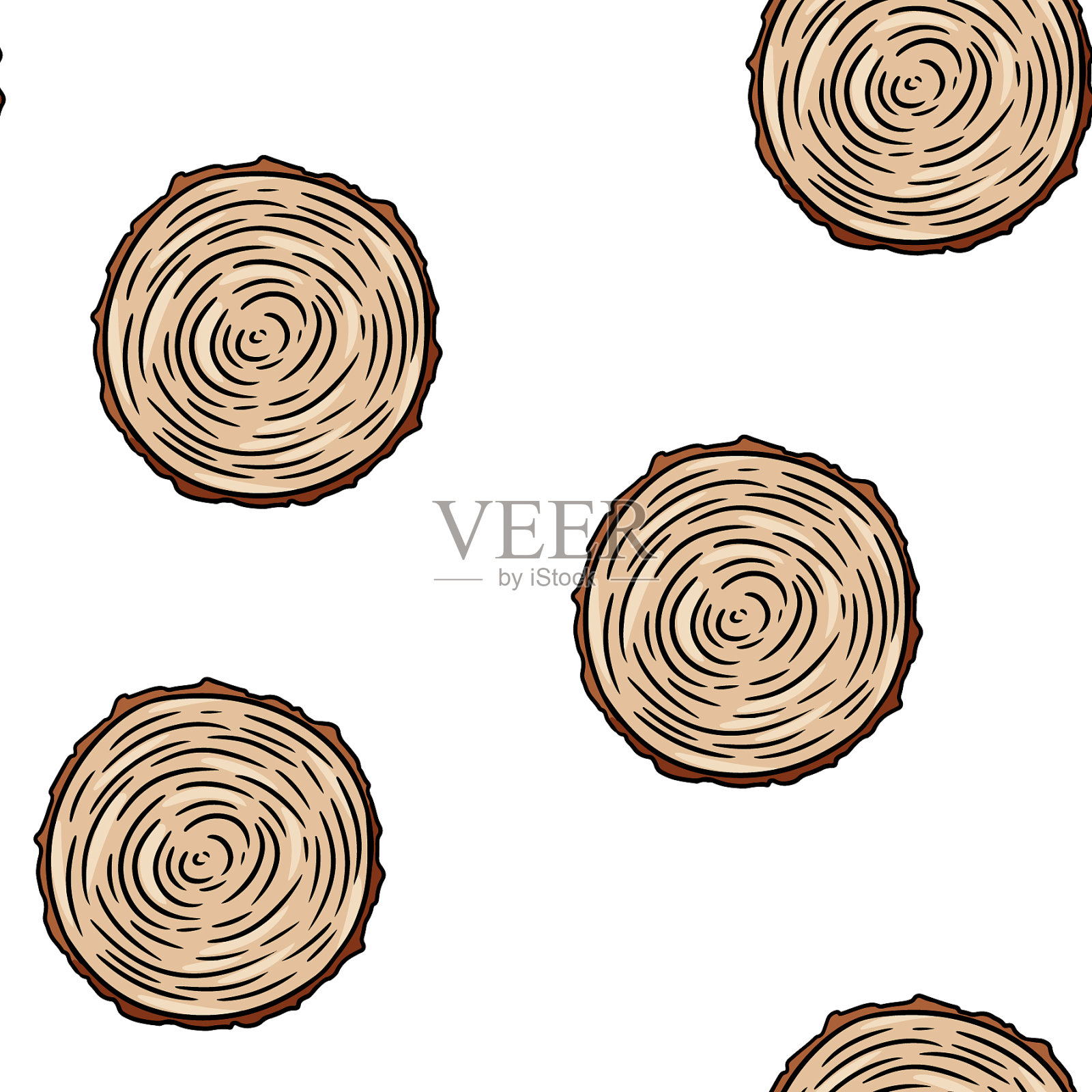 横截面树桩涂鸦无缝插画图片素材