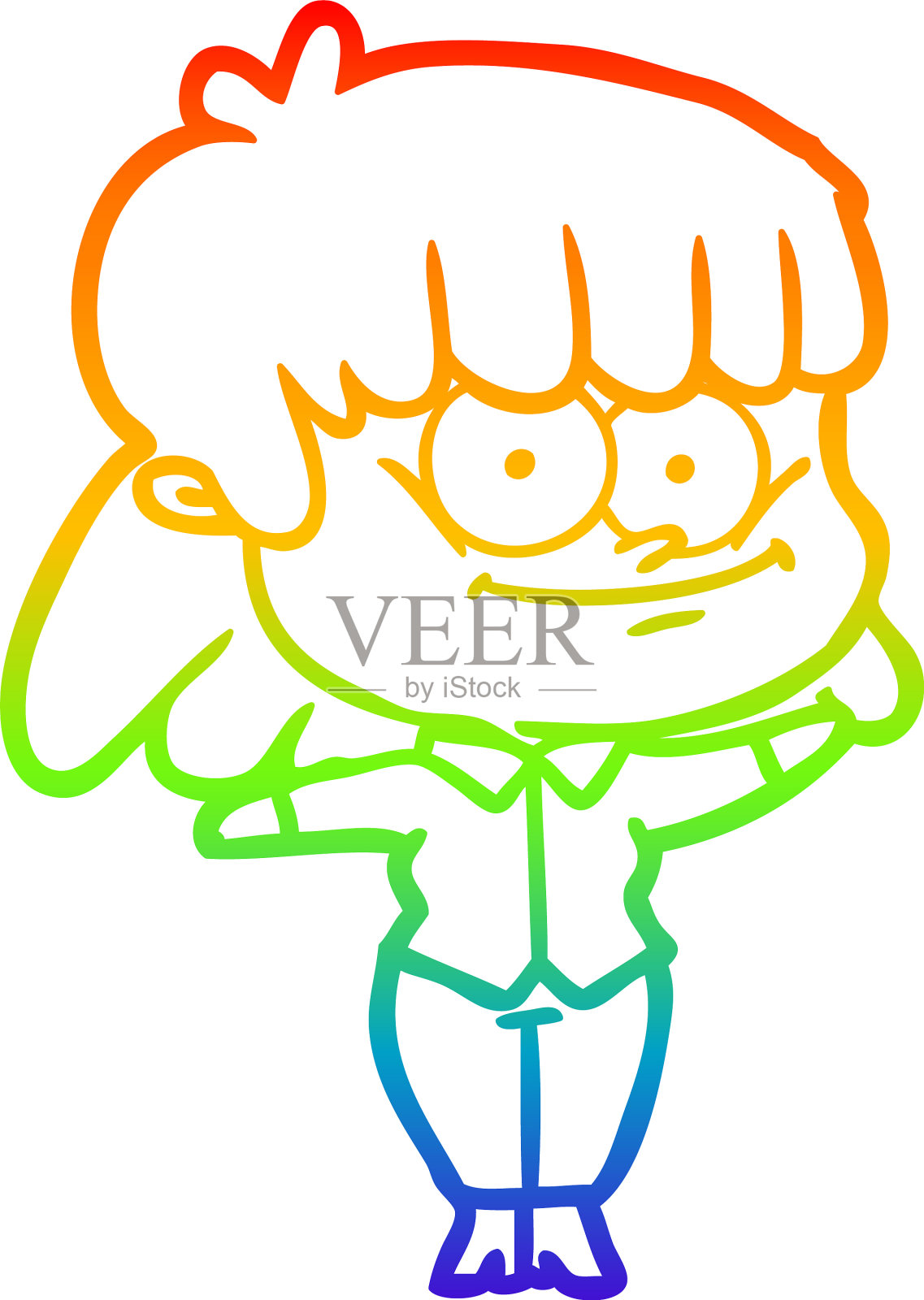 彩虹梯度线画卡通女孩微笑设计元素图片