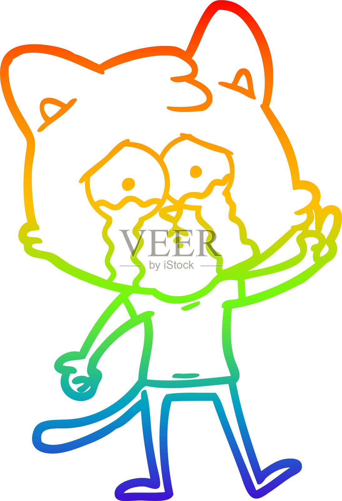 彩虹渐变线画卡通猫设计元素图片