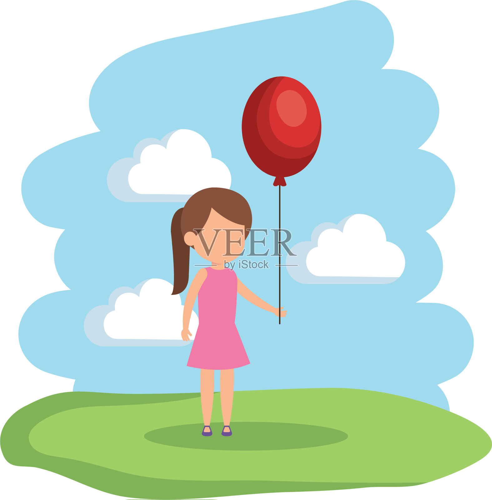 漂亮的小女孩，气球里有氦气设计元素图片