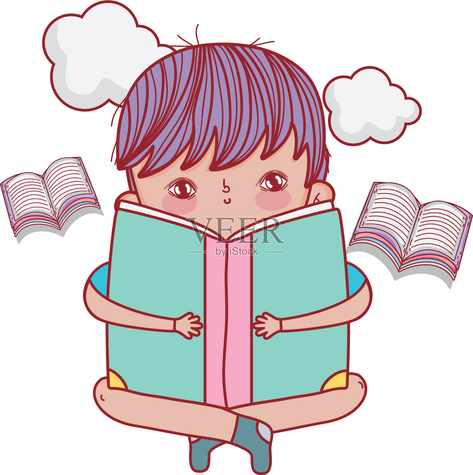 快乐的小男孩读书设计元素图片