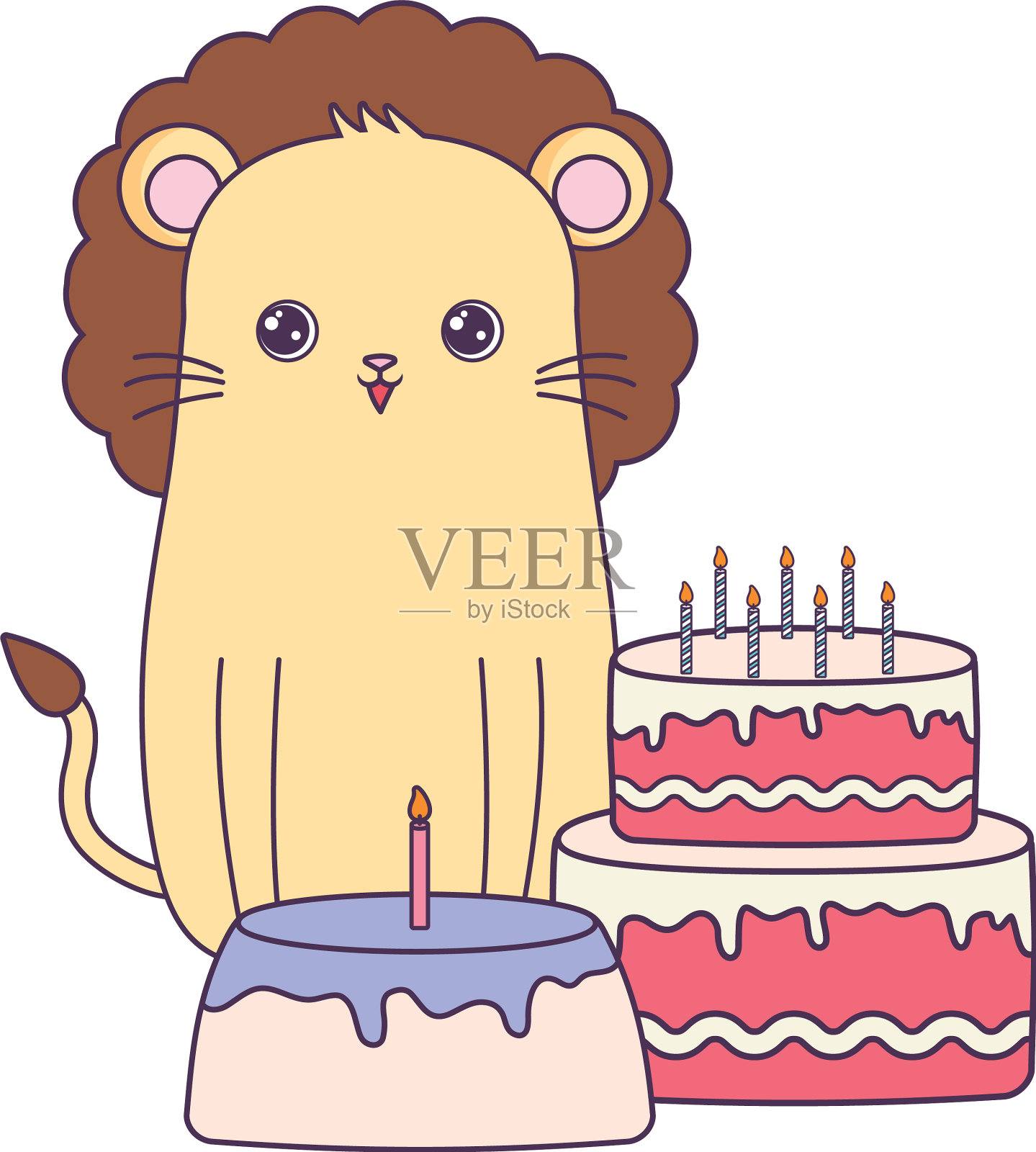 可爱的狮子和蛋糕生日设计元素图片