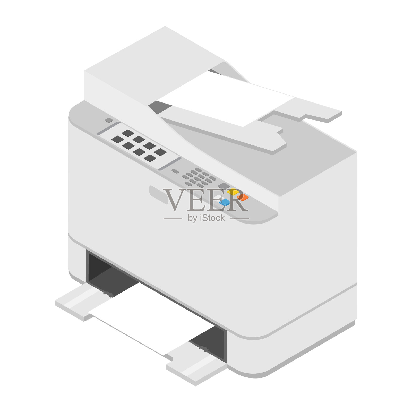 逼真的等距打印机打印高质量设计元素图片