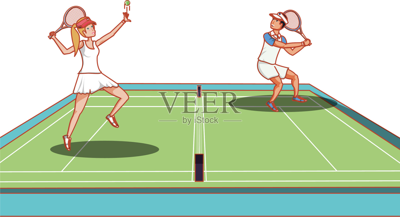 一对情侣在球场上练习网球设计元素图片