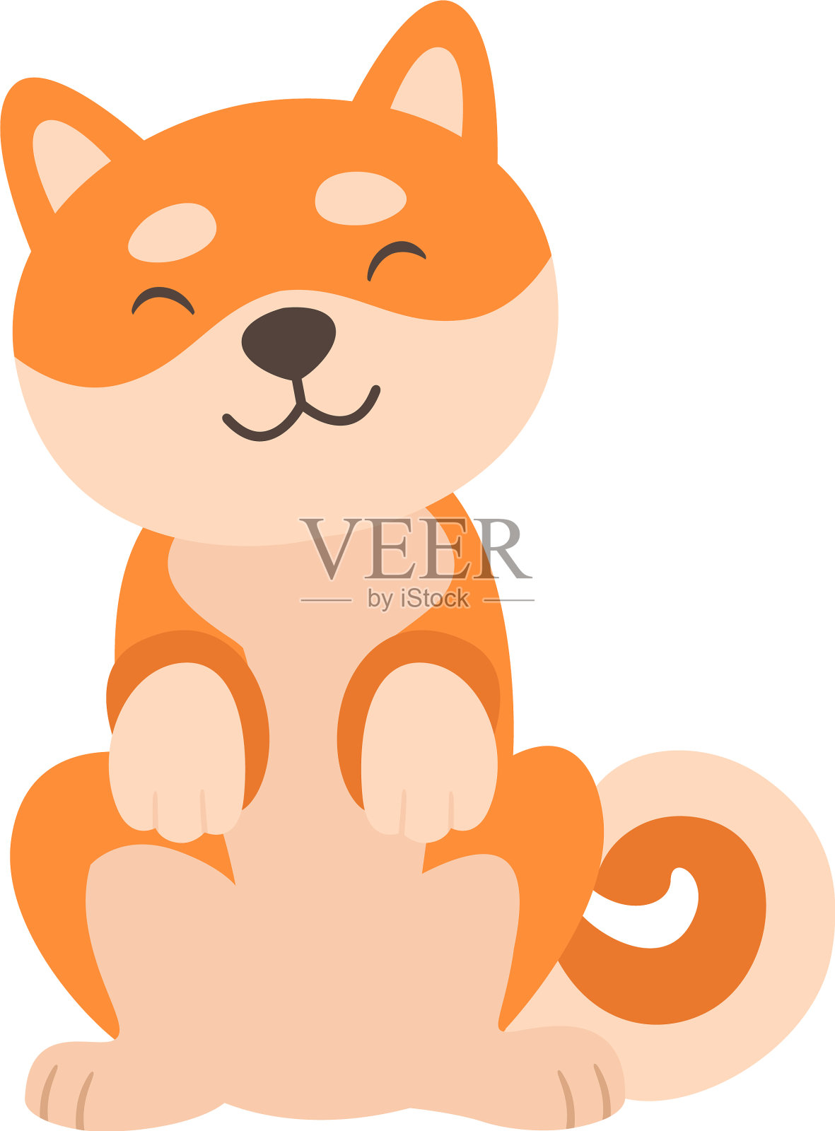 可爱的日本柴犬坐在可爱有趣的日本设计元素图片