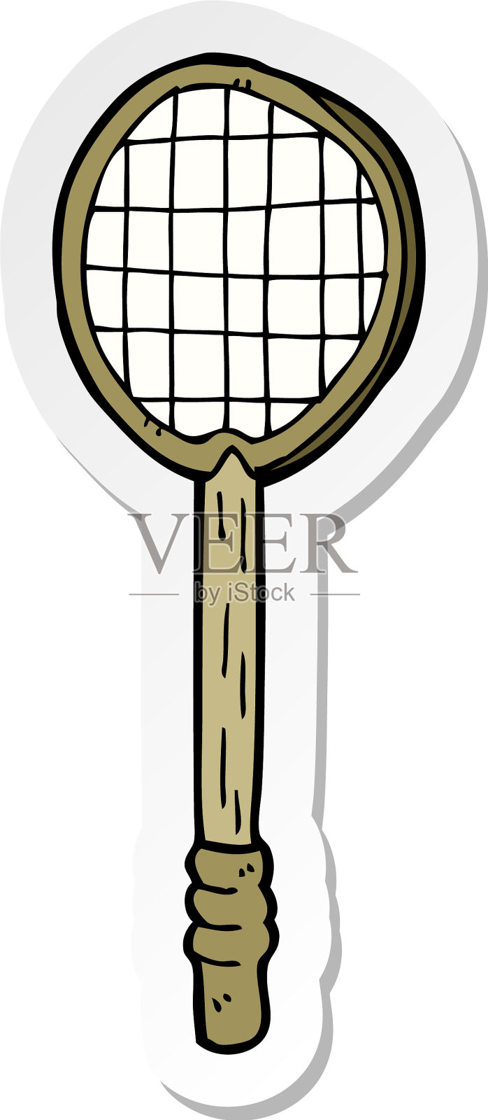 卡通旧网球拍的贴纸设计元素图片