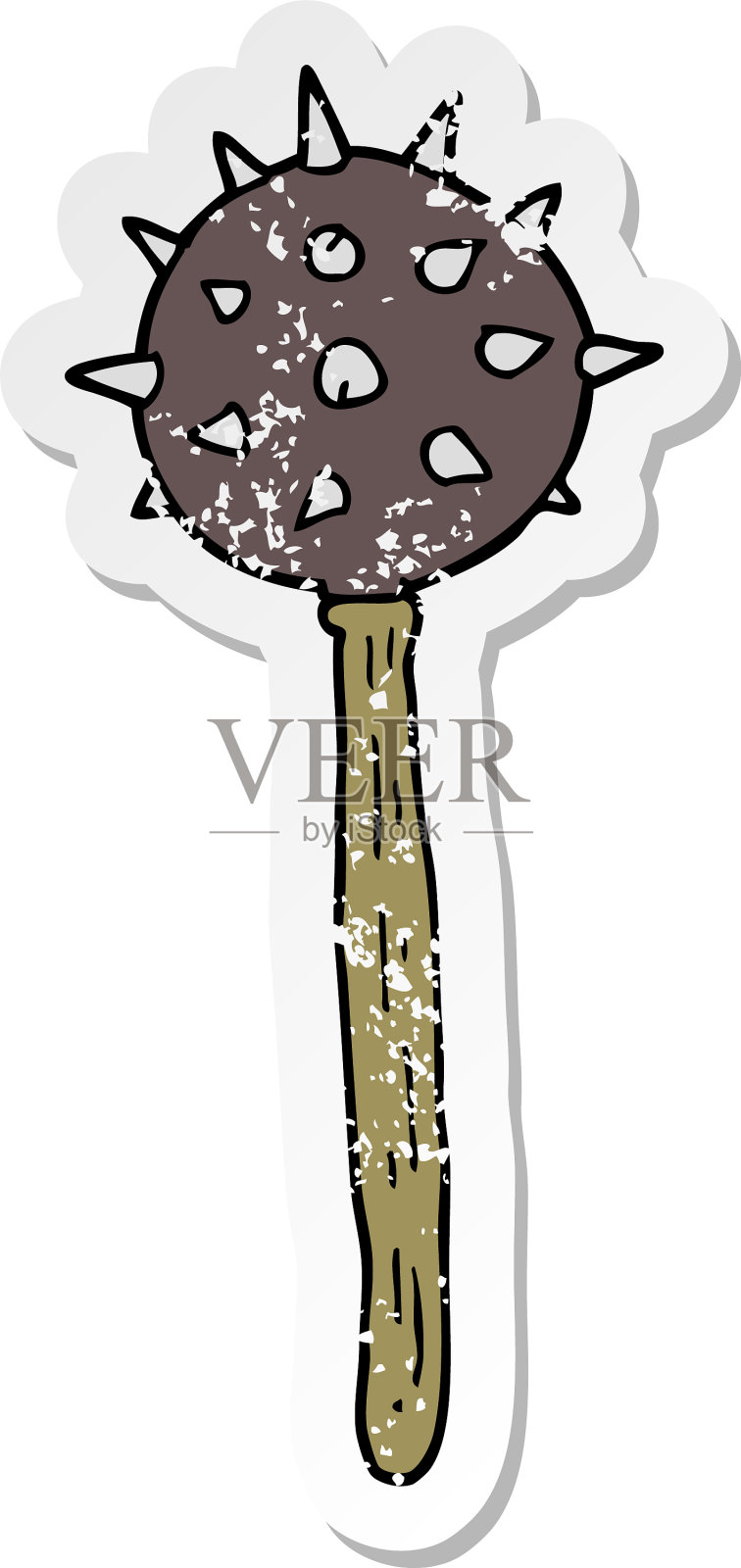 中世纪卡通狼牙棒的破旧贴纸设计元素图片