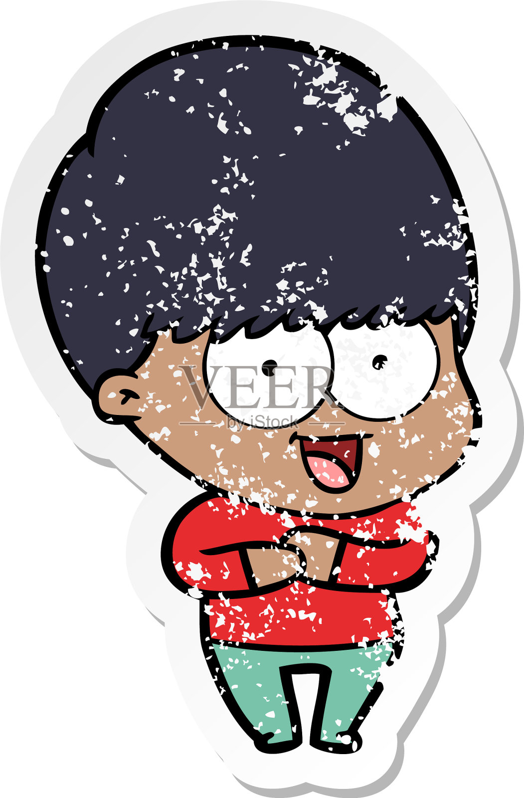 一个快乐的卡通男孩的苦恼贴纸设计元素图片