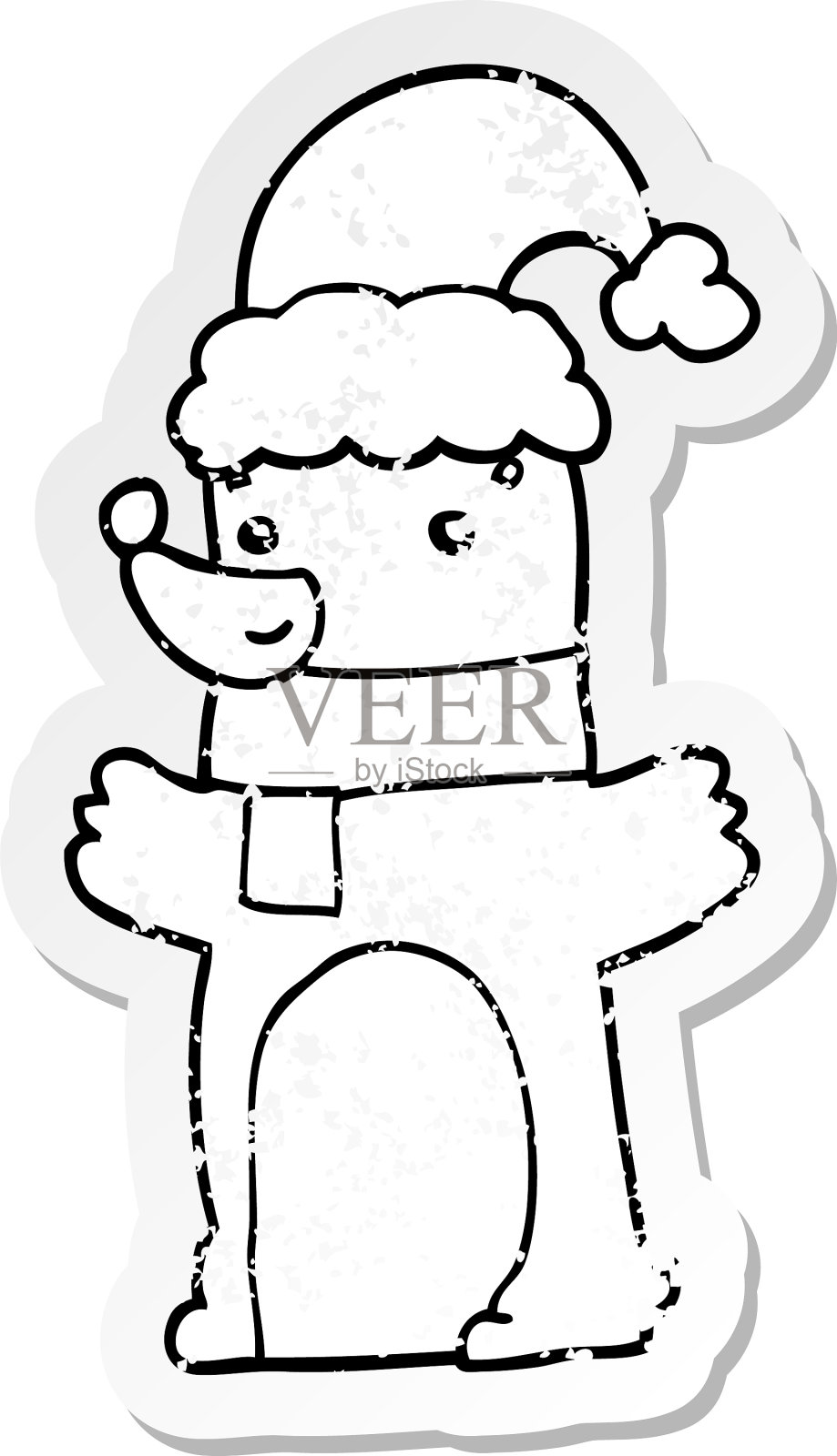 一个卡通熊穿着的破旧贴纸设计元素图片