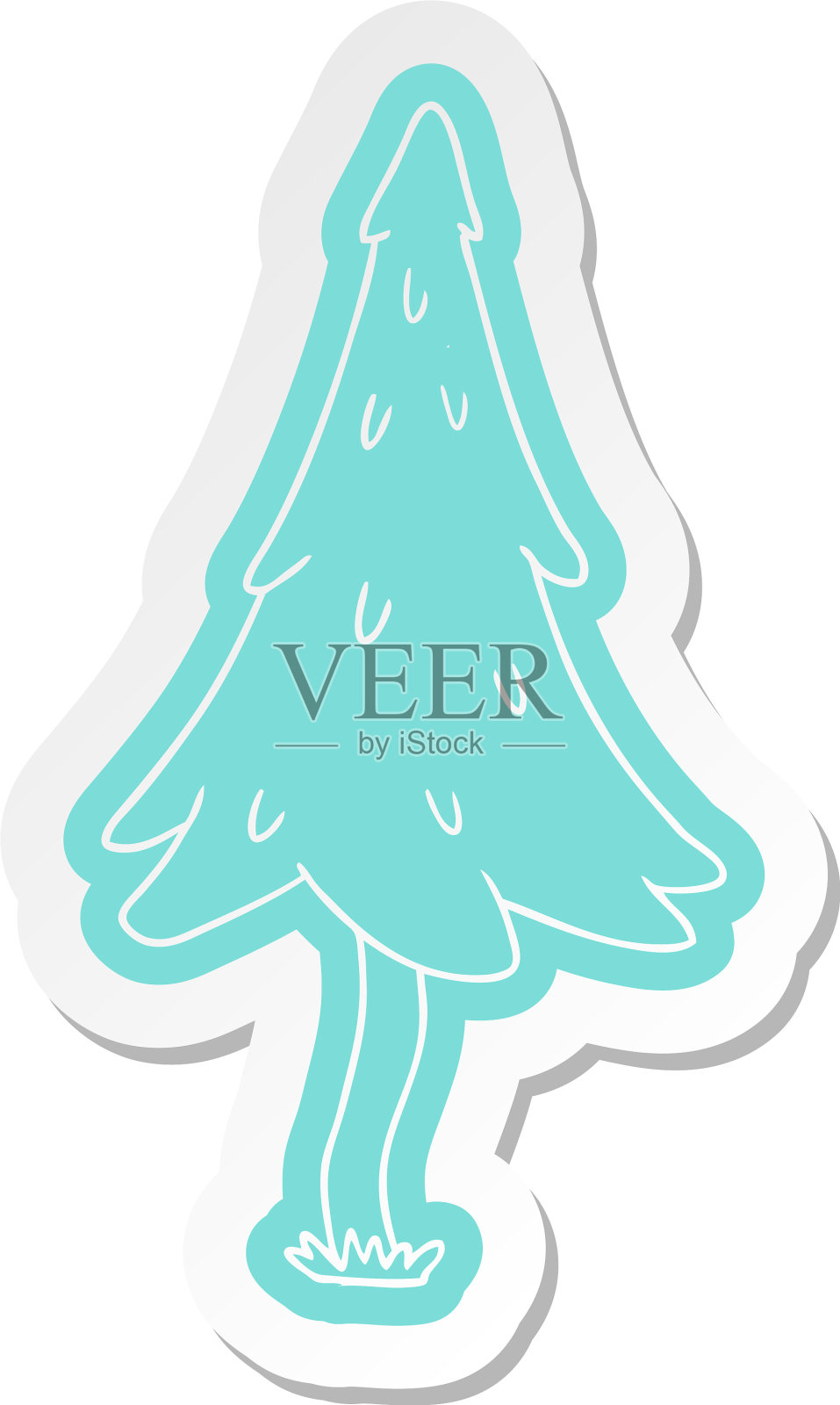 林地松树的卡通贴纸设计元素图片