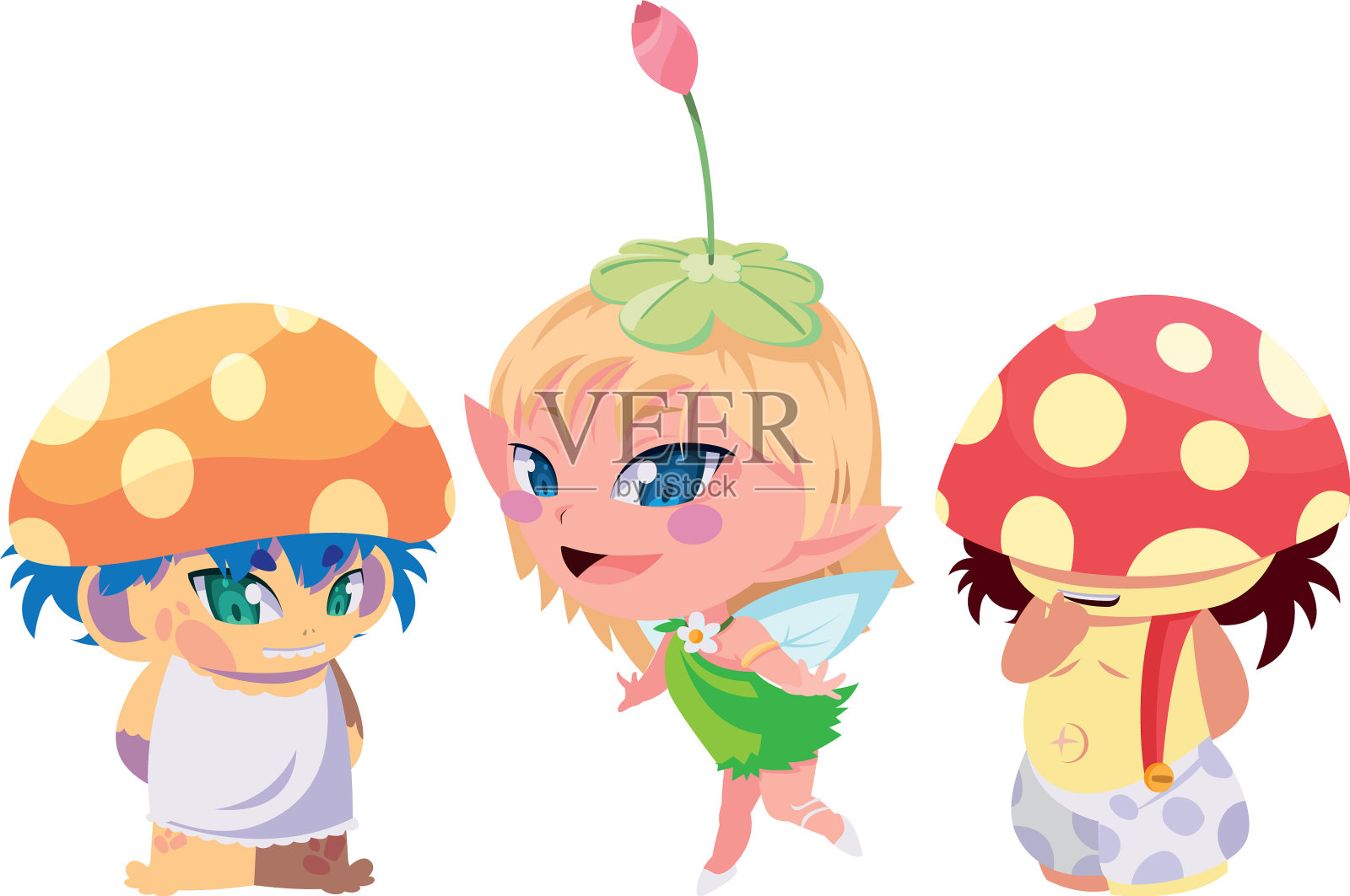 美丽的魔法仙女与真菌精灵的角色插画图片素材