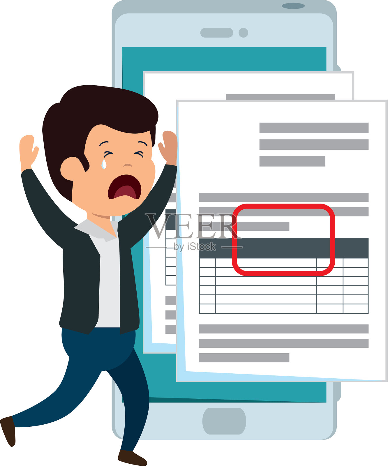 用智能手机和税收赚钱的抑郁男人设计元素图片