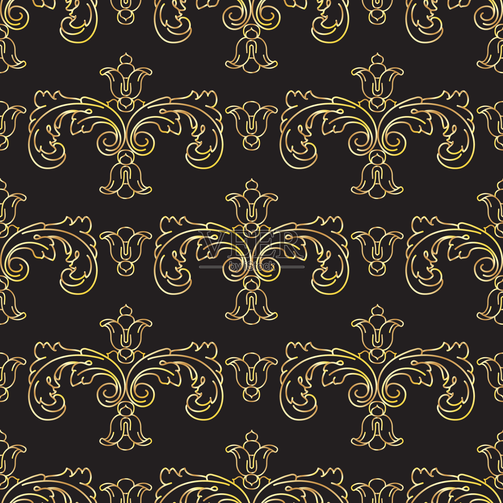 复古巴洛克风格的黄金无缝图案插画图片素材