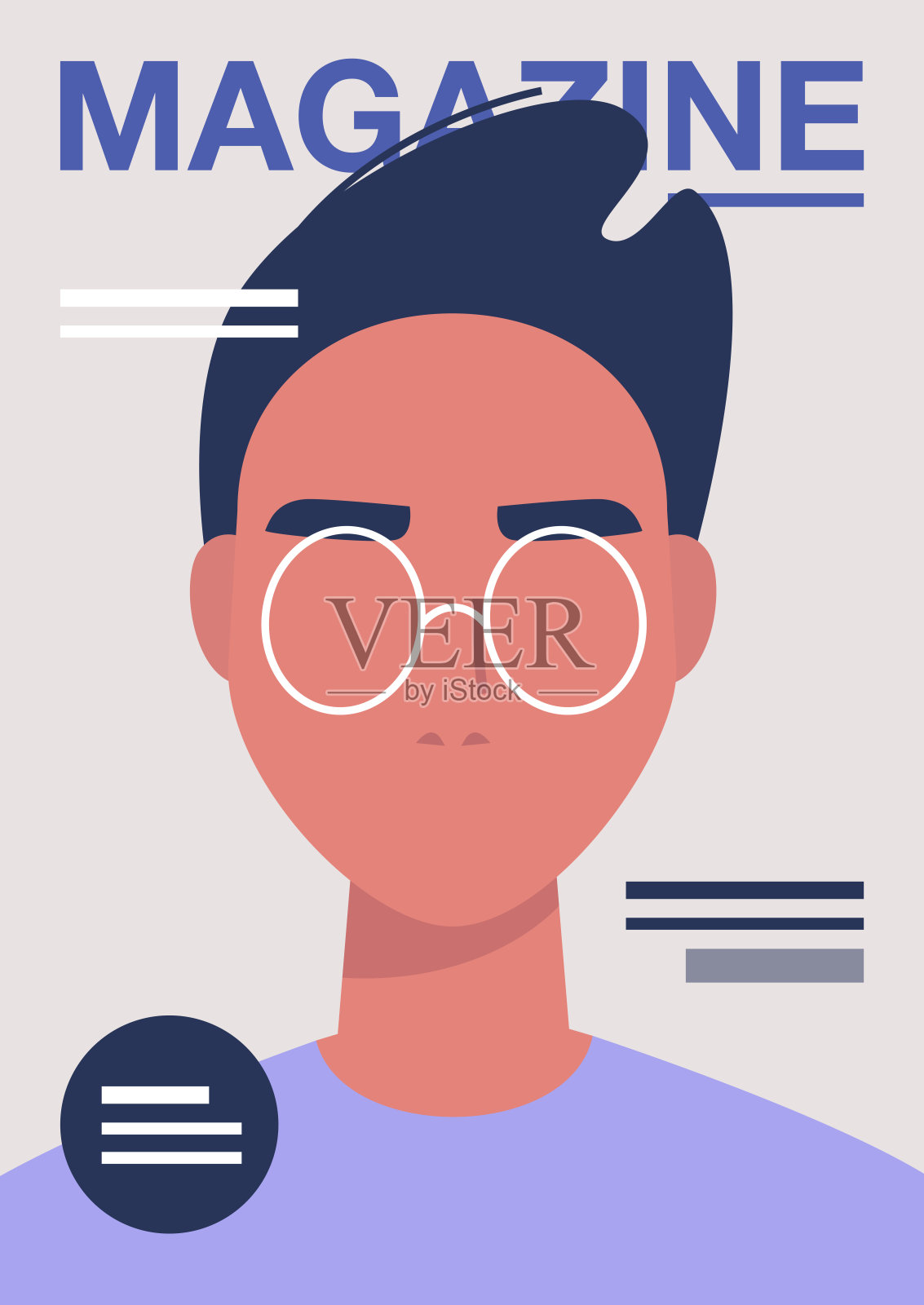 杂志封面，一个年轻男性角色的特写，模型插画图片素材
