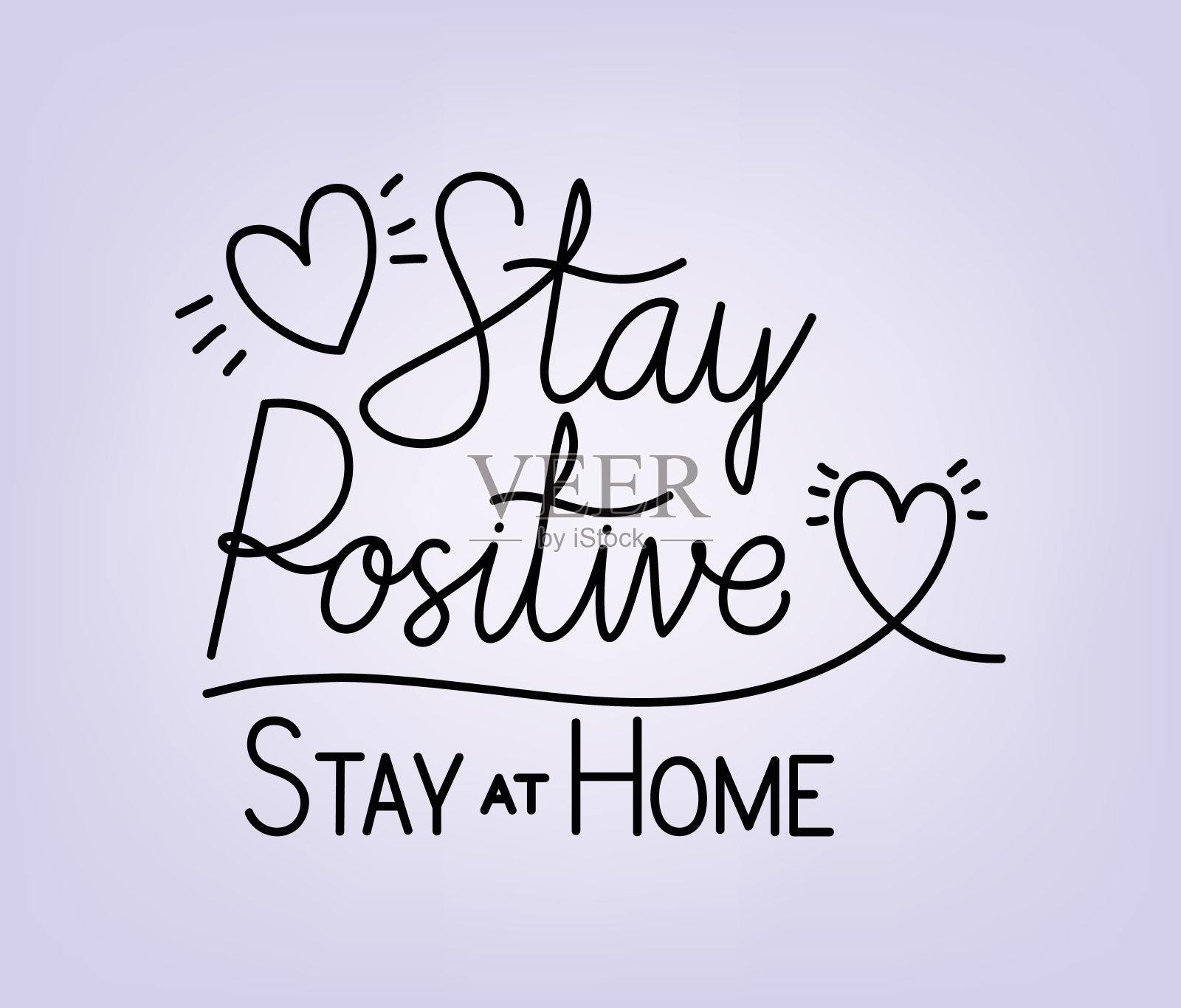保持积极和在家里的文字与心向量设计插画图片素材