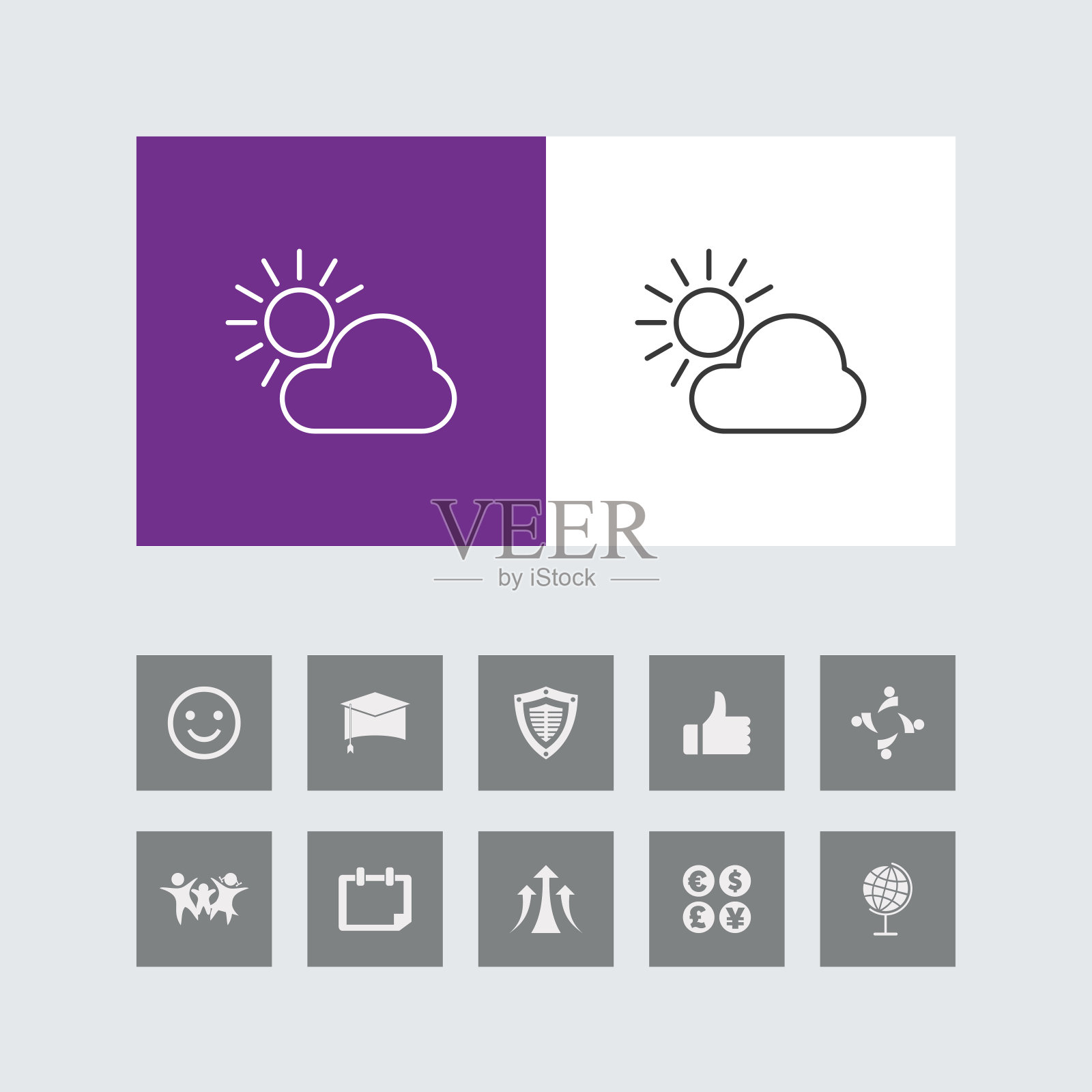 创造性的天气线图标与奖金图标。图标素材