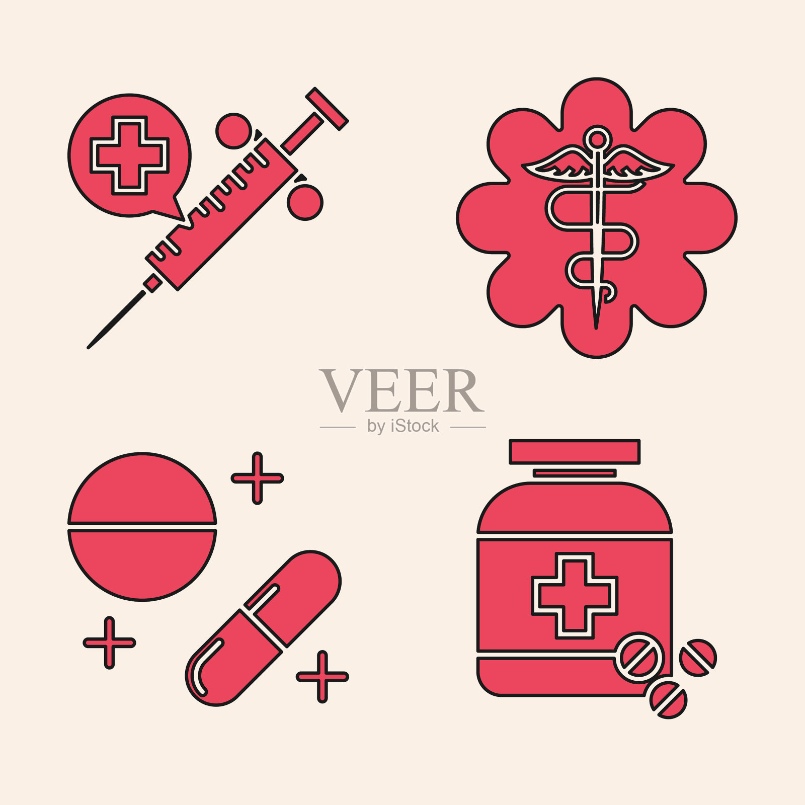 装药瓶和药丸注射器图标素材